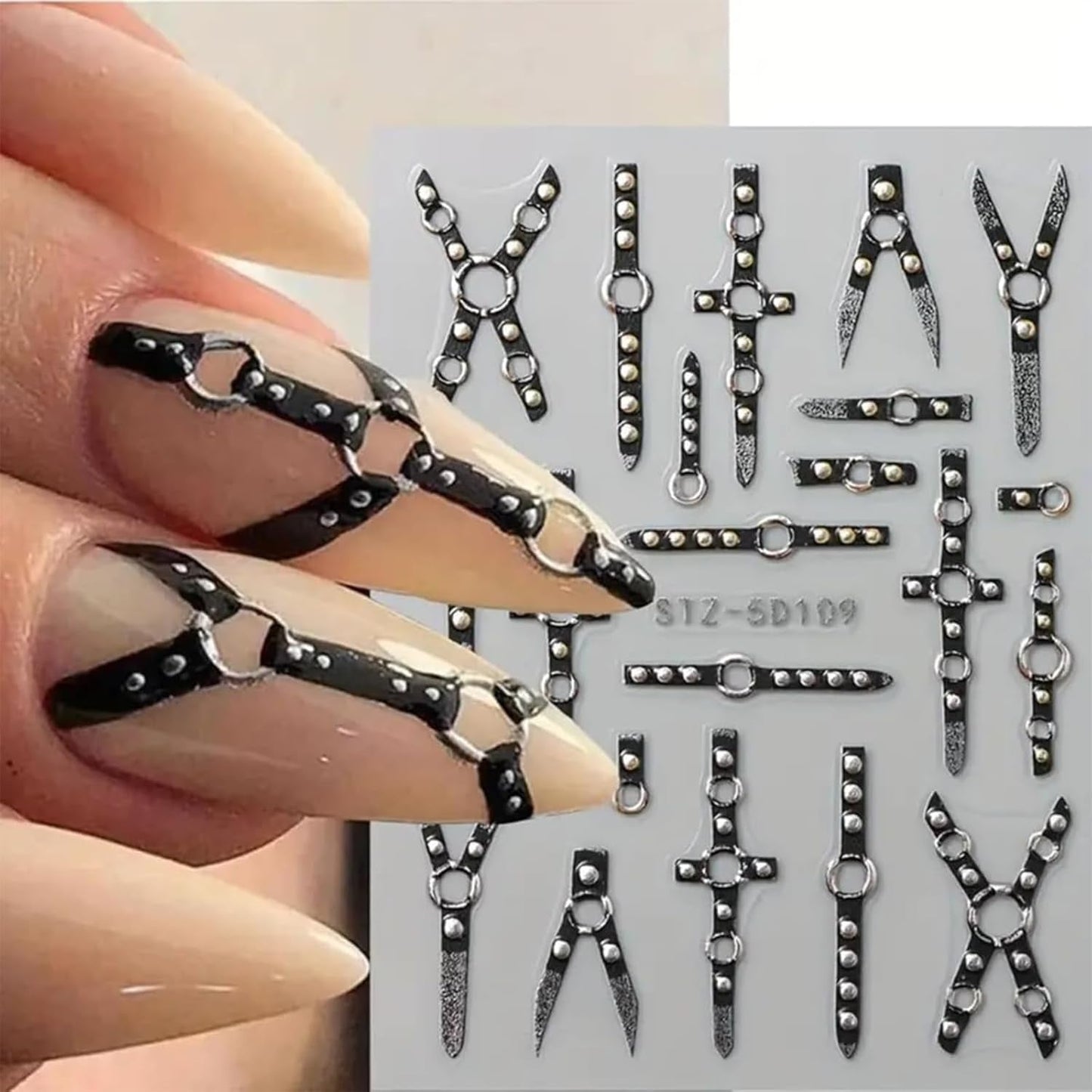 2PCS 5D Reliëf Gothic Punk Nagelsticker, Nagelsticker Selbstklebend Kreuz en X-Form Halloween Nagelaufkleber, Nageldesign Zubehör Für Damen Nail Art