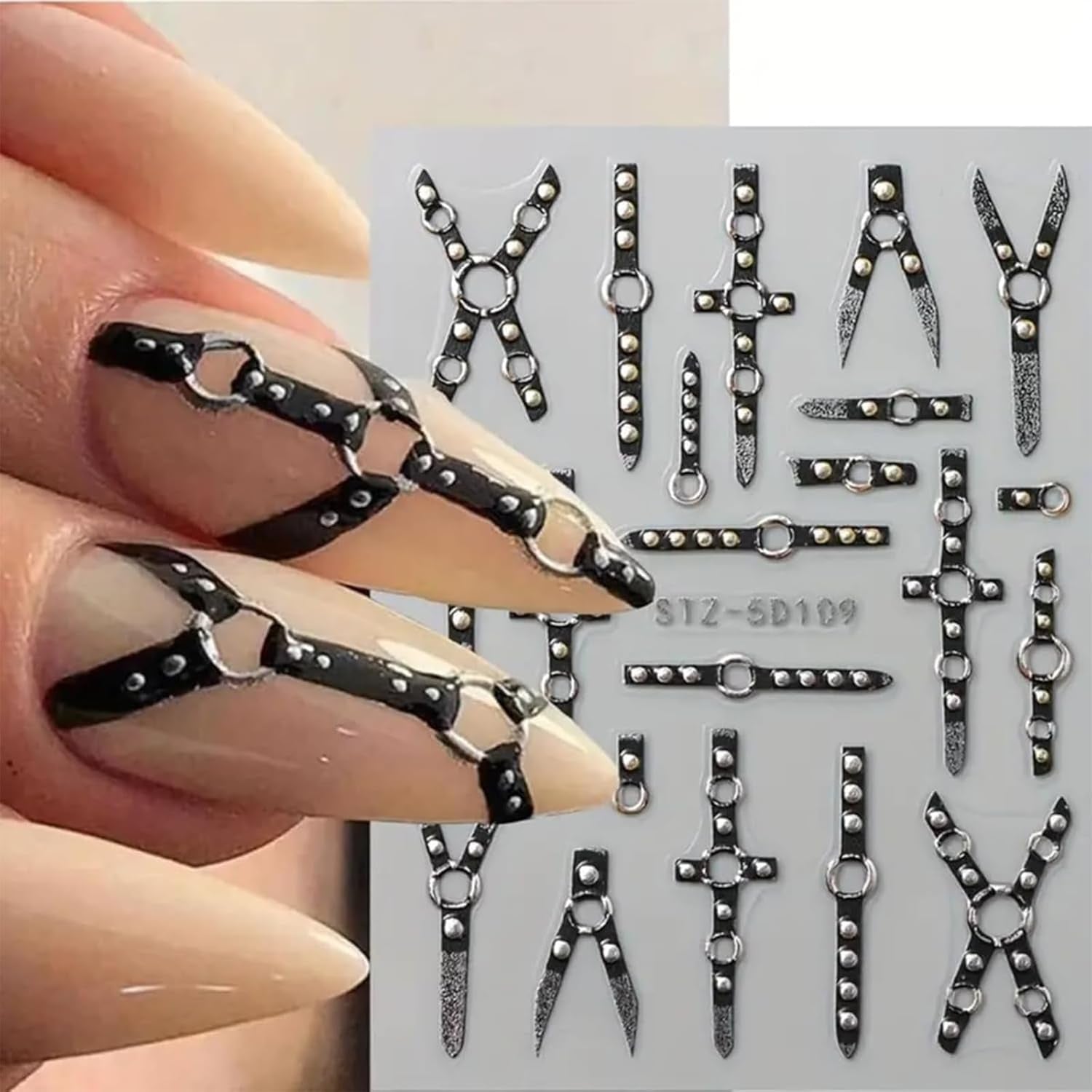 2PCS 5D Reliëf Gothic Punk Nagelsticker, Nagelsticker Selbstklebend Kreuz en X-Form Halloween Nagelaufkleber, Nageldesign Zubehör Für Damen Nail Art