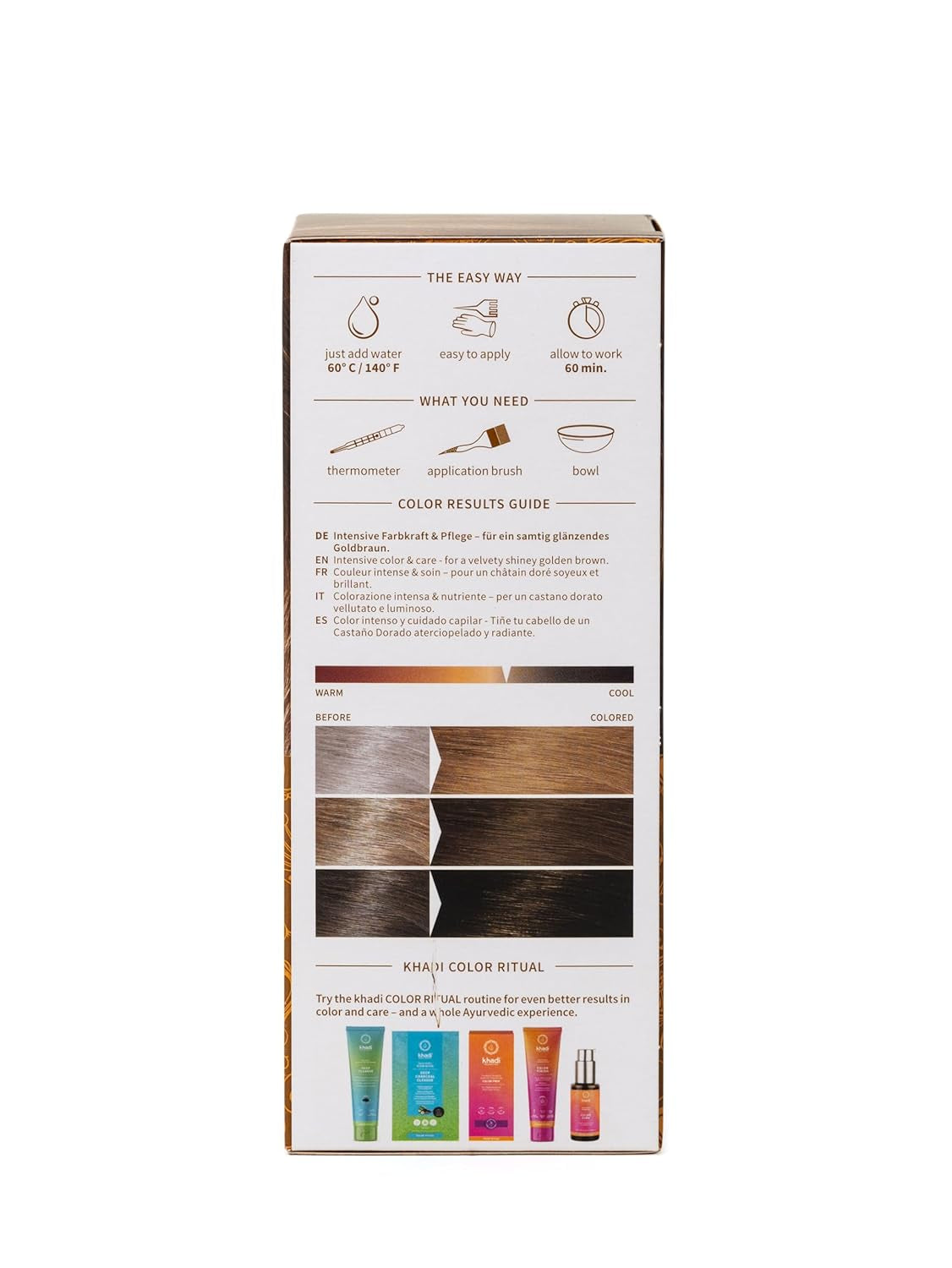 khadi GOLDBRAUN kruidenhaarkleur, haarkleur van helder amber tot zacht en glanzend goudbruin, 100% plantaardige natuurlijke haarkleur, natuurlijk en veganistisch, gecertificeerde natuurlijke cosmetica, 100 g Naty Shop haarverf