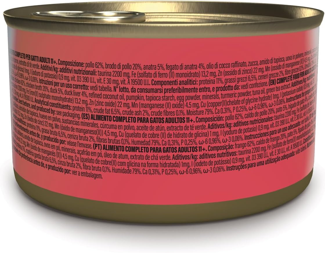 Zilveren Kip met Eendenmousse en Filets, Compleet Natvoer voor Senior Katten, Graanvrij, Immuunondersteuning, Vochtbron, 12 x 70 g