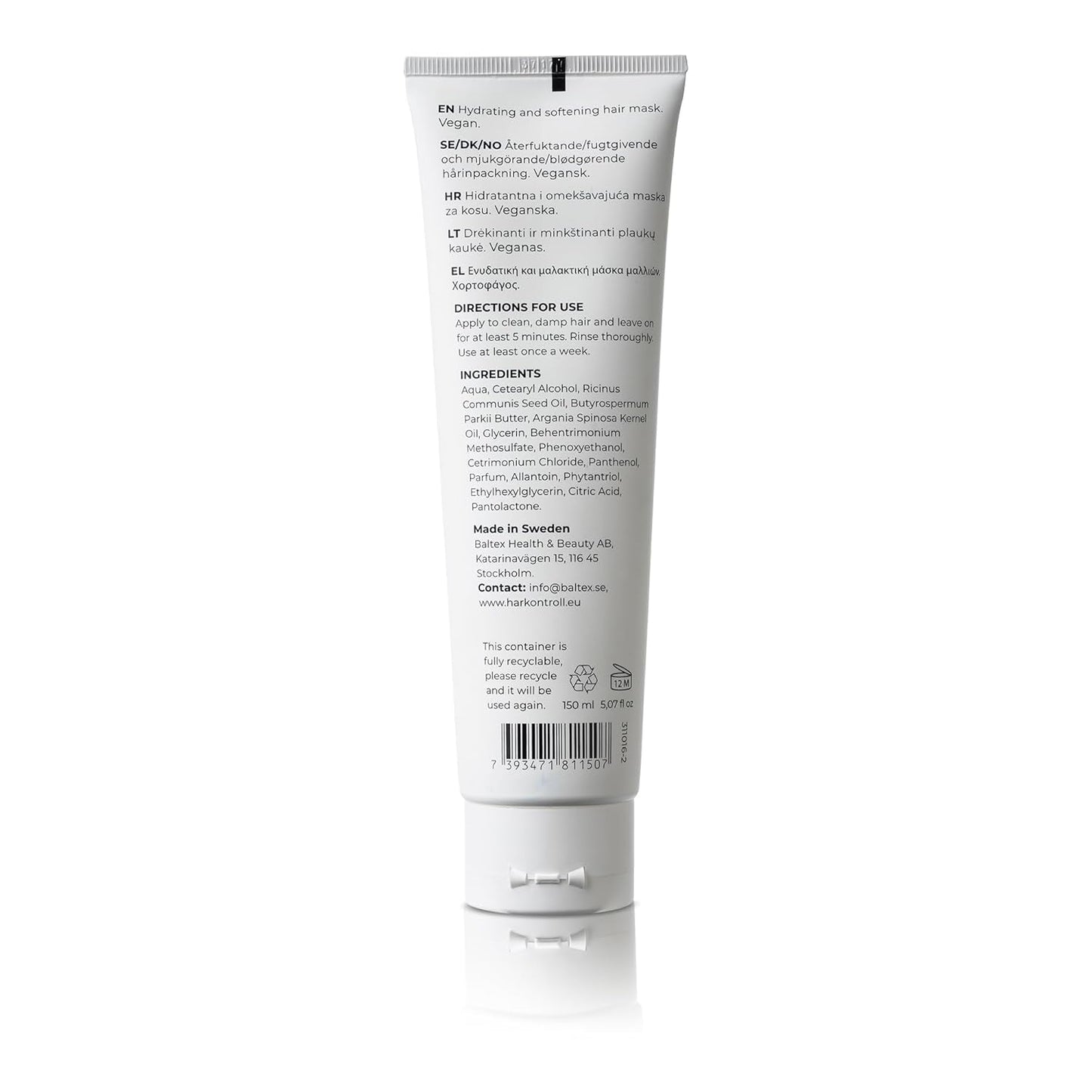 Harkontroll Deep Intense Hydrating Mask, intens hydraterend haarmasker, 150 ml Haarmasker Naty Shop
