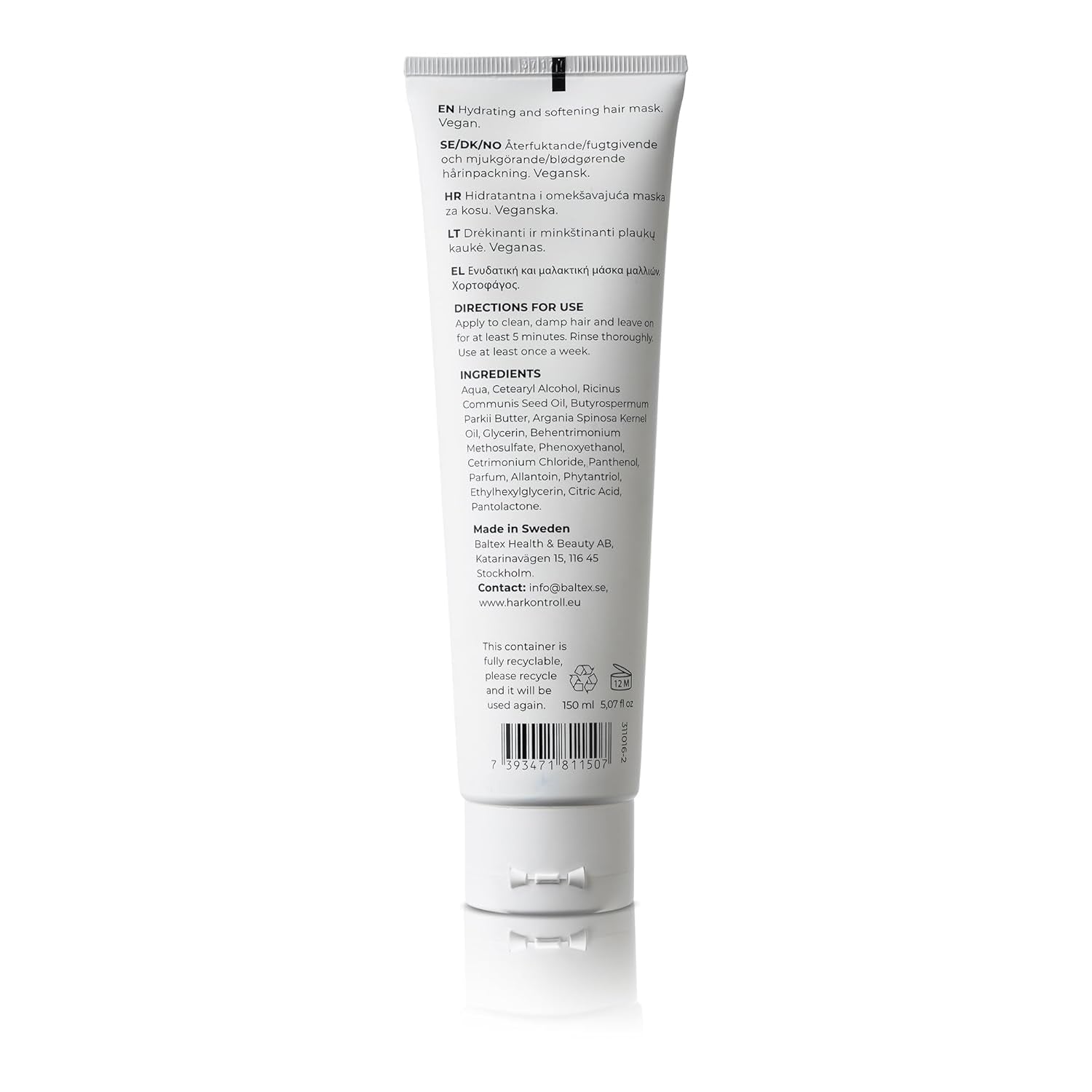 Harkontroll Deep Intense Hydrating Mask, intens hydraterend haarmasker, 150 ml Haarmasker Naty Shop