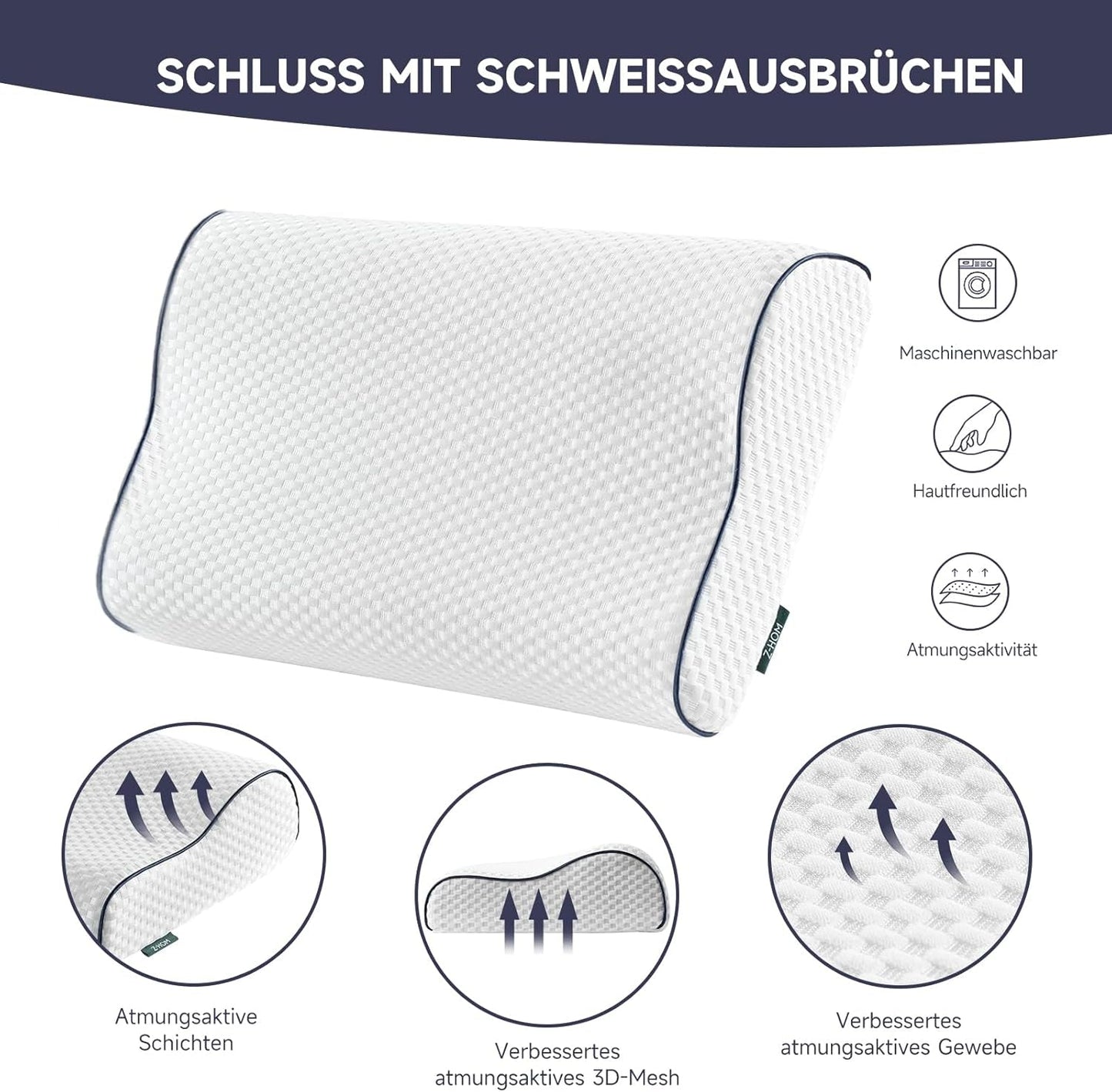 Z-Hom neksteunkussen, traagschuimkussen, zijslaapkussen, ergonomisch kussen, anti-snurkkussen, orthopedisch slaapkussen, afneembare hoes (49 x 30 x 7/10 cm) Cervicale orthopedische kussens Naty Shop
