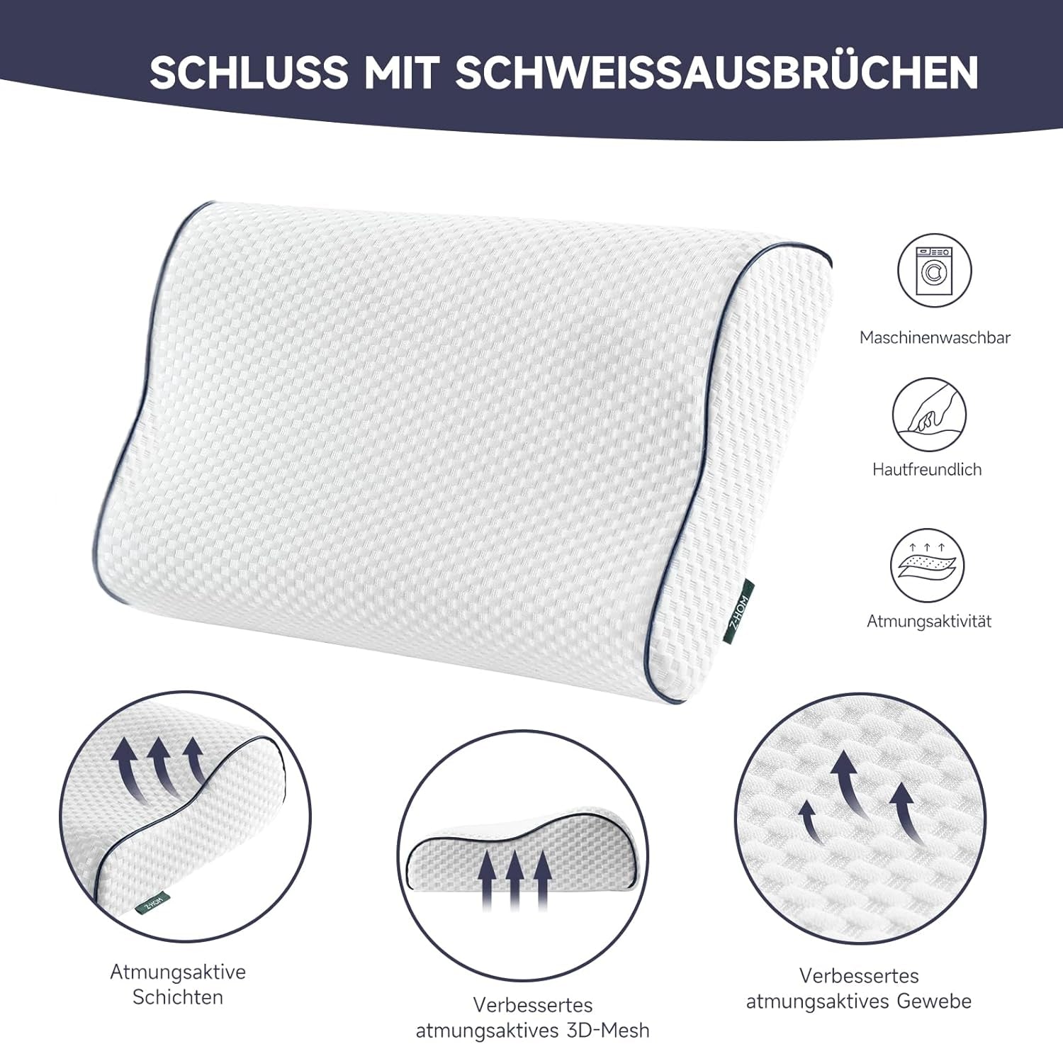 Z-Hom neksteunkussen, traagschuimkussen, zijslaapkussen, ergonomisch kussen, anti-snurkkussen, orthopedisch slaapkussen, afneembare hoes (49 x 30 x 7/10 cm) Cervicale orthopedische kussens Naty Shop