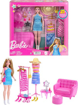 Barbie modepop en garderobeset met kleding, accessoires en salonmeubilair, langdurig kappersplezier voor kinderen vanaf 3 jaar, HPL78