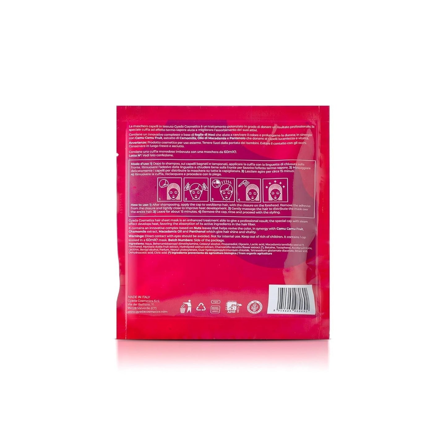 GYADA COSMETICS Kleurbescherming en verfrissend stoffen haarmasker met glanseffect Thermische dekking Kamille Macadamia-olie en panthenol 60 ml Naty Shop Haarmasker
