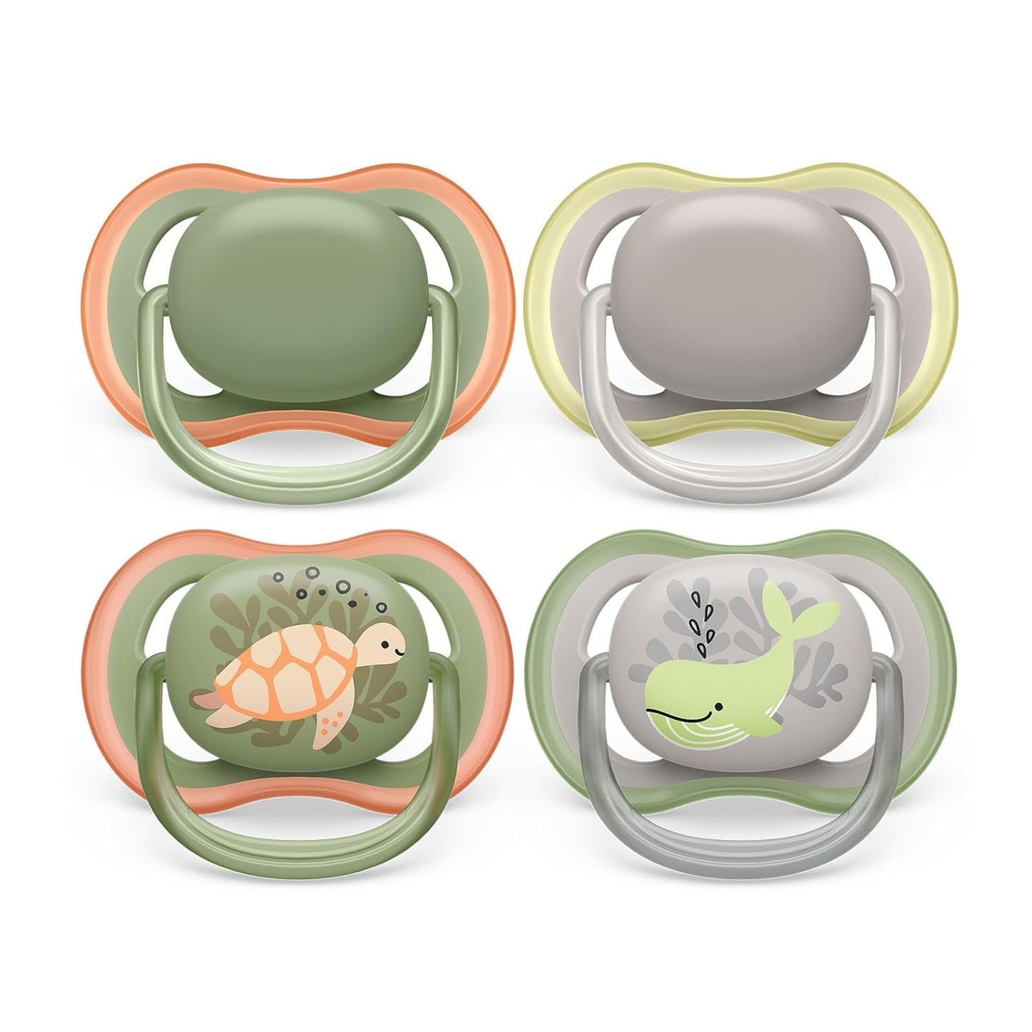 Philips AVENT ultra air-fopspenen - verpakking van 4 BPA-vrije, ademende fopspenen voor baby's van 6-18 maanden, inclusief draagtas en sterilisatie, schildpad-/walvispatroon (model SCF085/66)