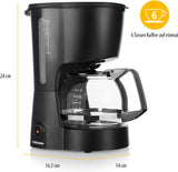 Tristar koffiezetapparaat, capaciteit 6 kopjes, 600W, warmhoudfunctie, automatische stop, permanent filter, antidruppelsysteem, compact en draagbaar, eenvoudig schoon te maken, CM-1246