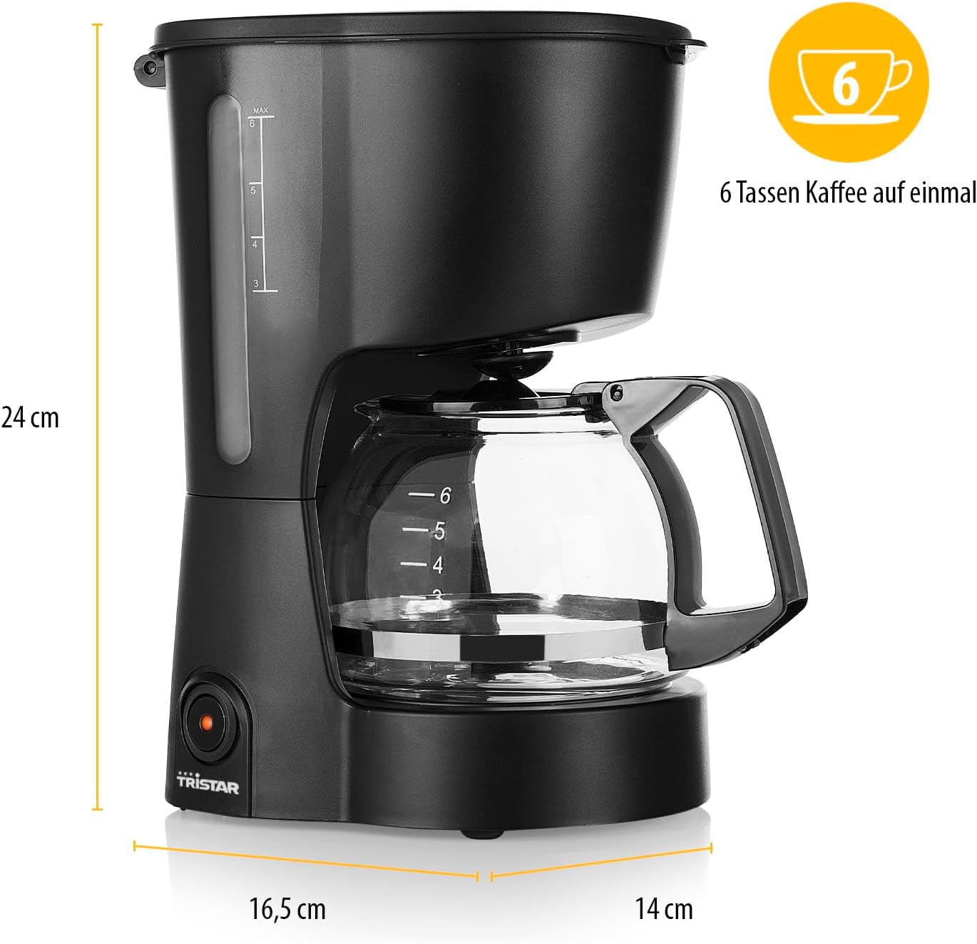 Tristar koffiezetapparaat, capaciteit 6 kopjes, 600W, warmhoudfunctie, automatische stop, permanent filter, antidruppelsysteem, compact en draagbaar, eenvoudig schoon te maken, CM-1246