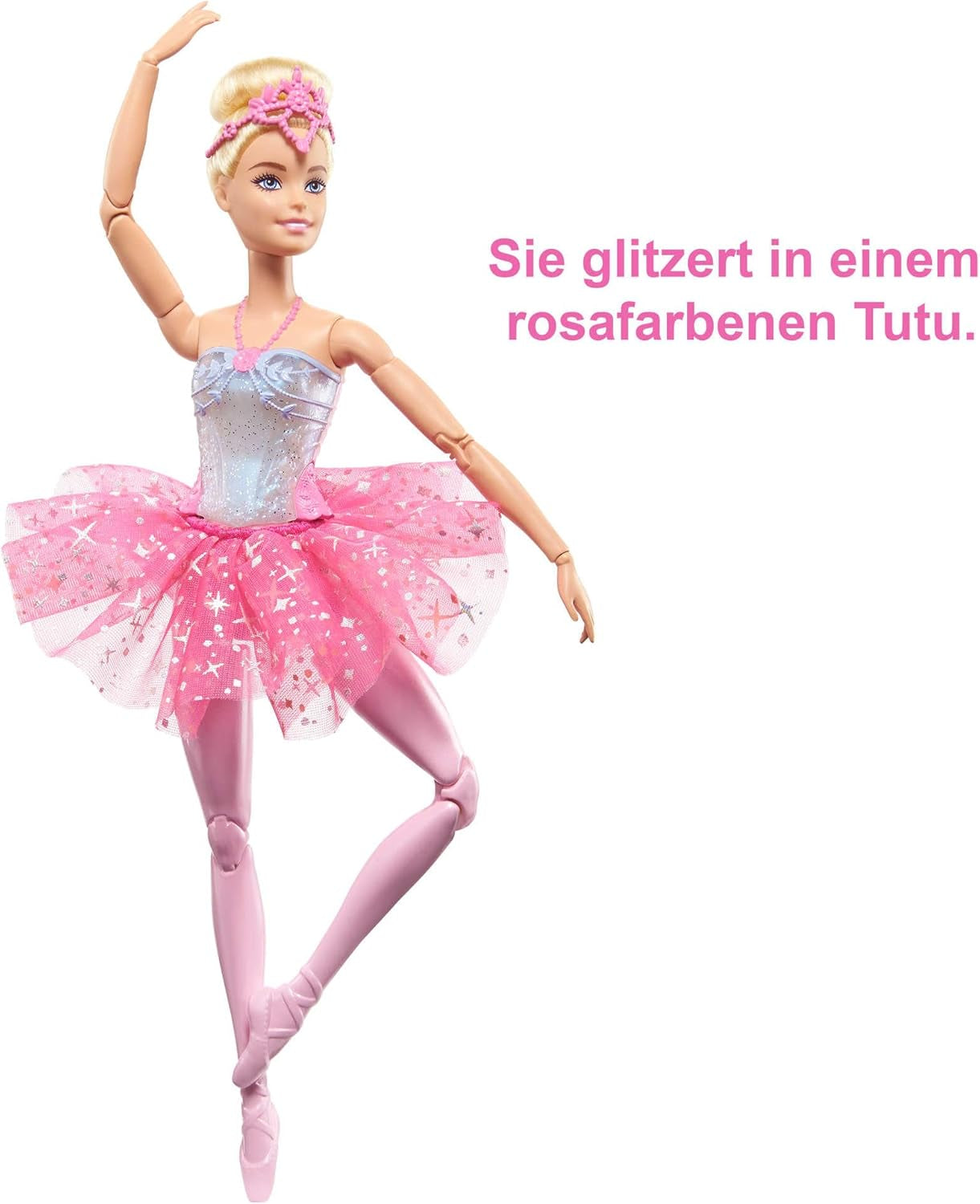 Barbie Dreamtopia magische ballerinapop met verlichting, roze tutu en blond haar, 5 licht- en geluidseffecten, positioneerbare Barbie, vanaf 3 jaar, HLC25
