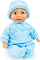 Bayer Design 92802AU Mijn eerste baby 28 cm, babypop, pop met zacht lichaam en slapende ogen, erg handig, schattige outfit, blauw met hart