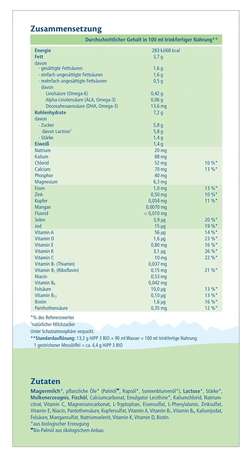 HiPP 3 Biologische opvolgmelk (4 x 600 g) - na 10 maanden, met Omega-3 (DHA, ALA), Calcium, Vitamine D, van de beste biologische kwaliteit