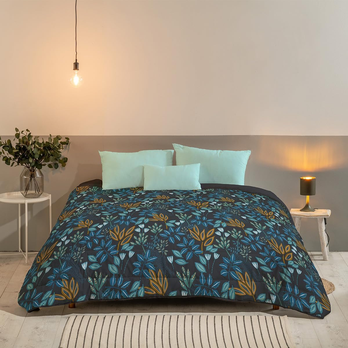 Bleu Câlin Bedrukt 1 persoons Hermance dekbed, polyester, blauw/grijs, 140 X 200 Cm Quilts en quilts Naty Shop Blauw/grijs 220X240 Cm