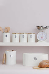 LIVING collectie, suikerpot met deksel | crèmepastel | opbergdoos 1 L keuken voor suiker | stalen suikerpot met deksel | Bamboe luchtdichte voorraadpotten met deksels Naty Shop voedselbewaardozen