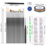 MELLIEX 45 Stück Nail Art Decoratie Zubehör Set, Nägel Pinsel Strasssteine ​​Glitzer Goldfolie Nageldesign Dotted Pen Streifenband Für Nagelkunst Maniküre Set