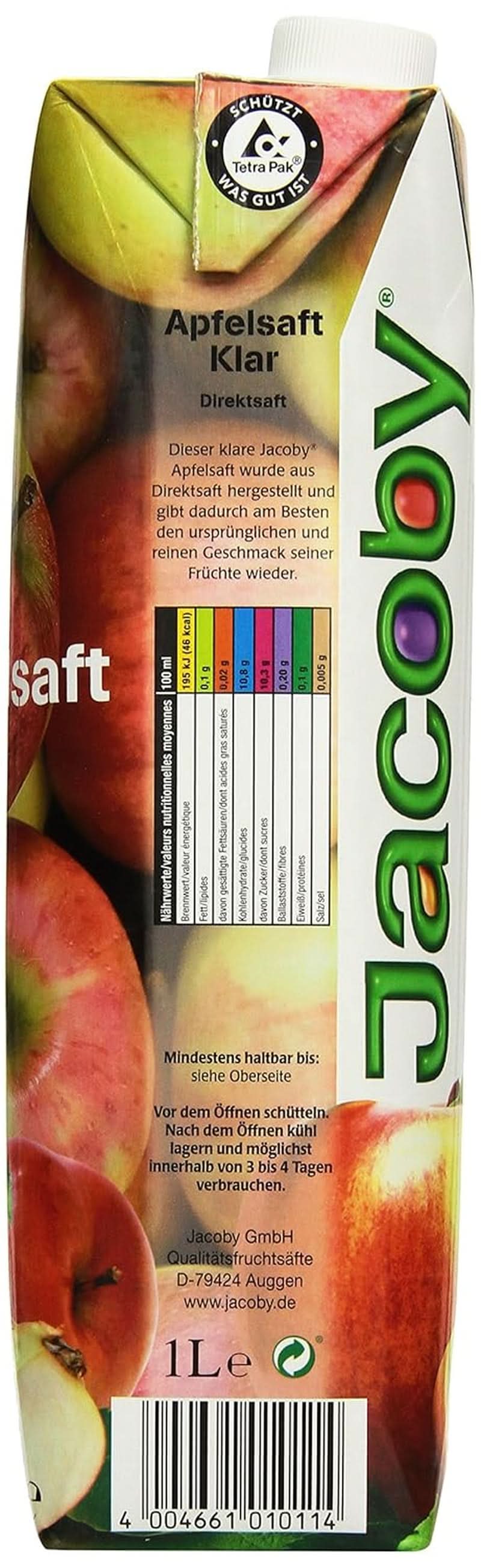 Jacoby 100% helder appelsap, 6 x 1 liter Alcoholvrije dranken Naty Shop
