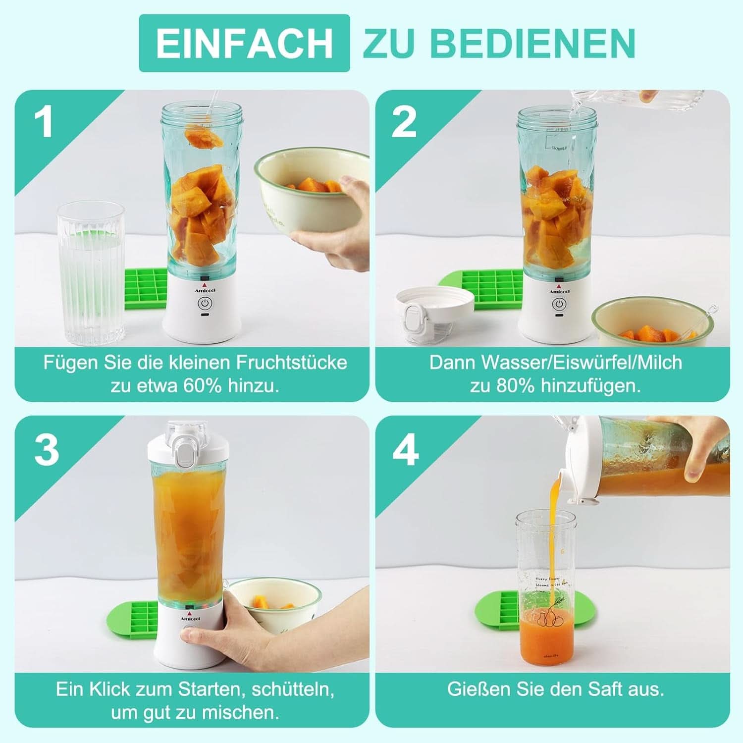 Mixer Smoothie Maker to Go, Mini Standmixer Tragbar Mit 6-Klingen Edelstahl, Enstafer Mit Reisedeckel, USB Draagbare Blender Elektrisch 600Ml Fles, Mixer Shaker Slushy Maker Wasserdichter Bucatarie Naty Shop