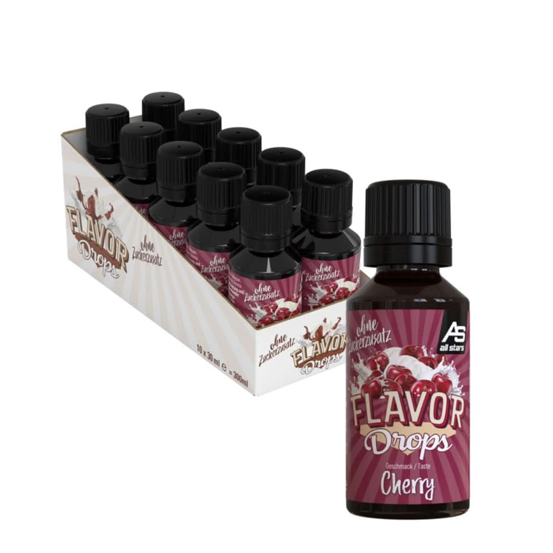 ALL STARS Smaakdruppels, Gearomatiseerde druppels zonder toegevoegde suiker en zonder calorieën - Zoetheid en smaak voor voedsel, 30 ml Zoetstoffen Naty Shop Kersen 10 x 30 ml