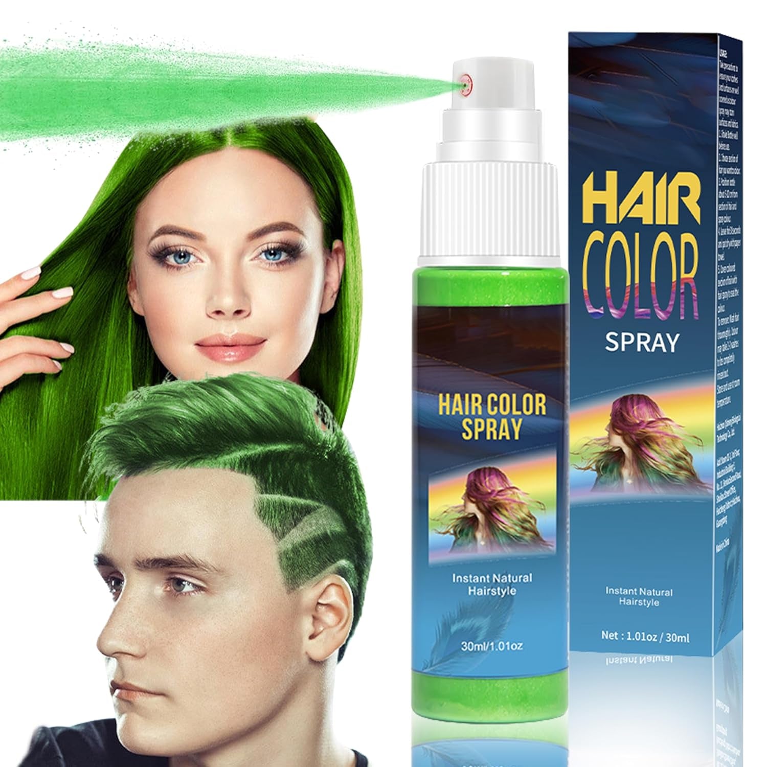 Haarspray Kleur - 30ml Tijdelijke Groene Haarkleur Spray, Natuurlijke Haarverf Tijdelijke Haarkleur Spray, Wasbare Haarverf voor Feest Cosplay Halloween (Groen) Haarverf Naty Shop Groen