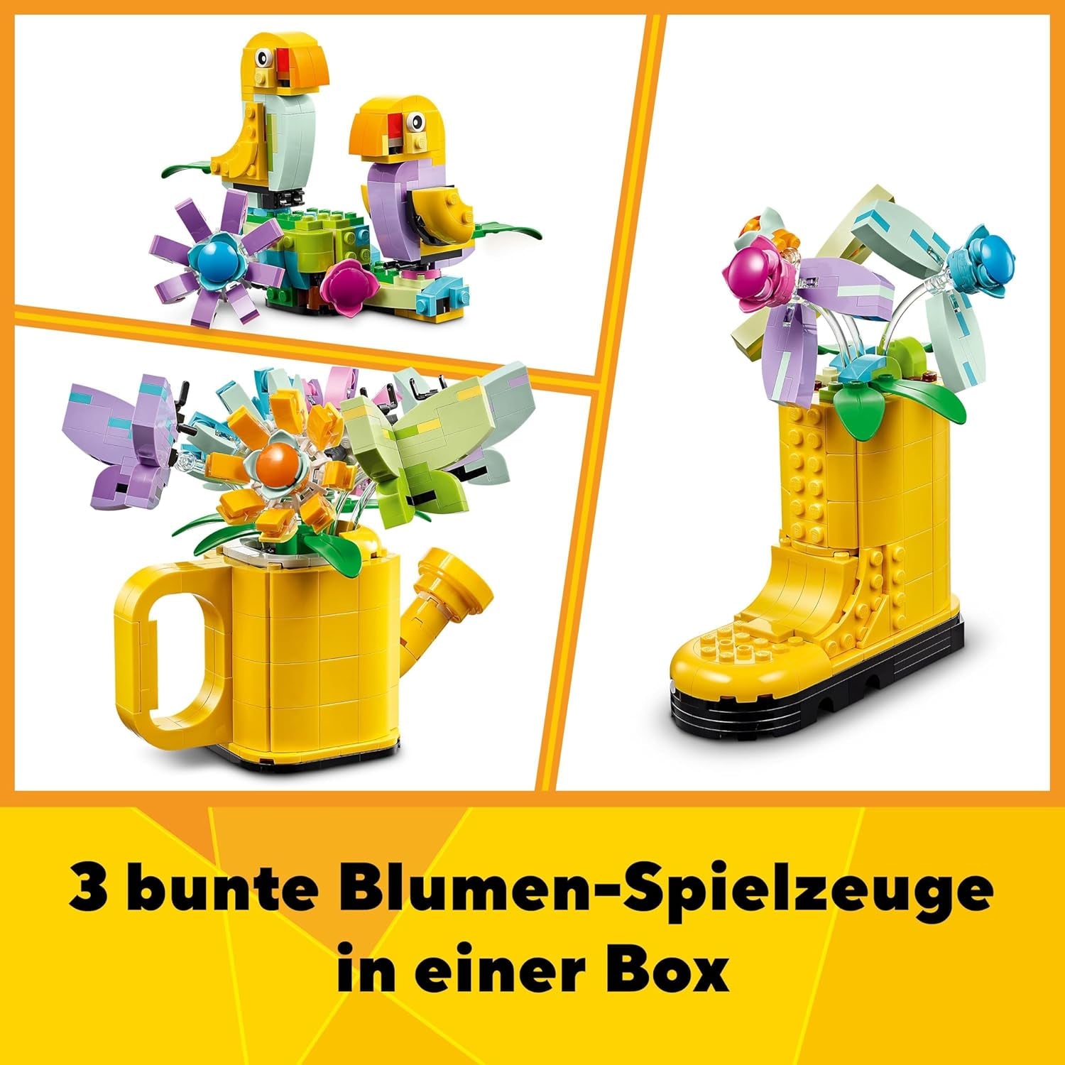 LEGO Creator 3In1 bloemensproeierset, kinderkamerdecoratie, bouw een sproeier met een boeket bloemen, rubberen laarzen of 2 speelgoedvogels, creatief cadeau voor meisjes en jongens vanaf 8 jaar 31149 Bouwsets Besuche den LEGO-Store