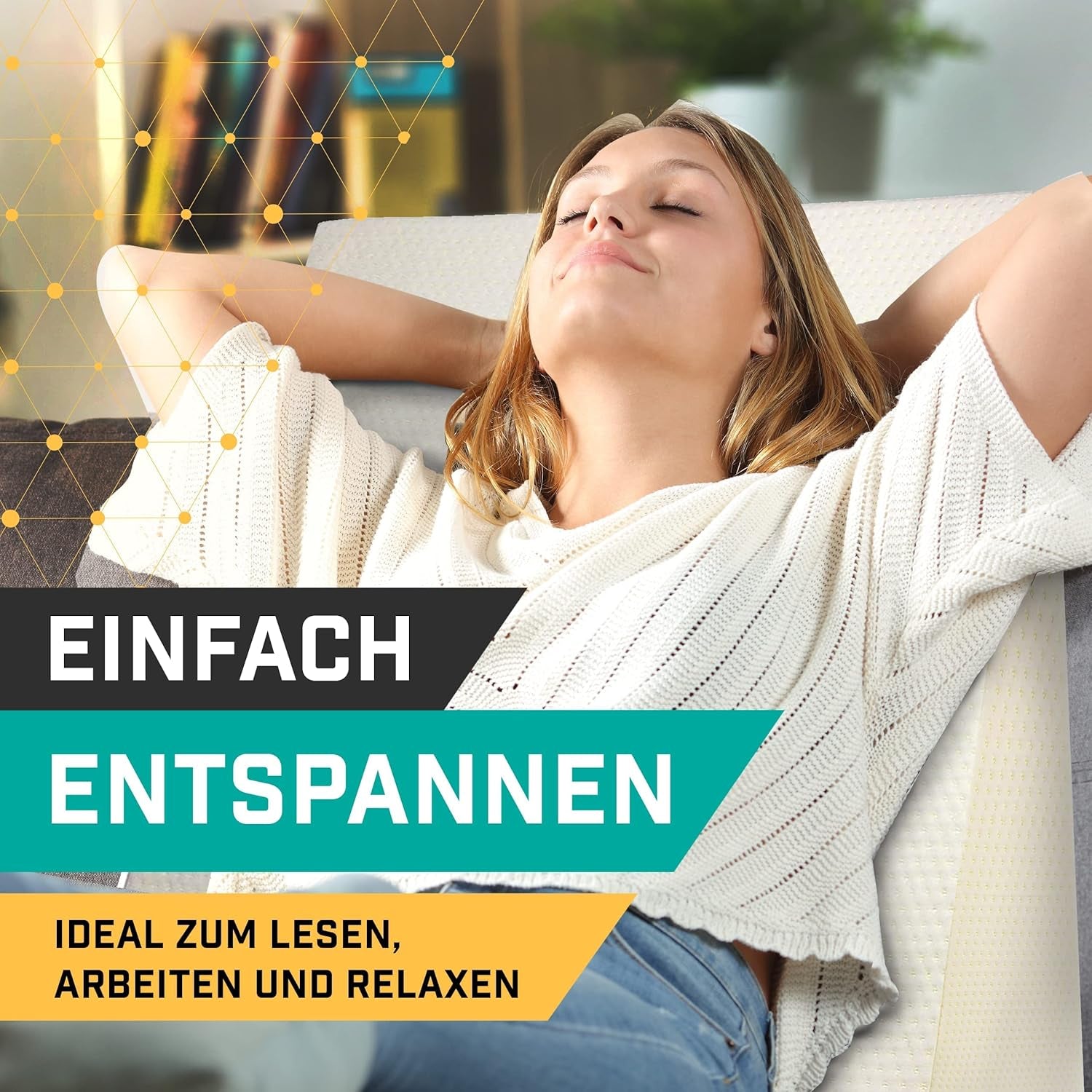 Wigkussen voor bed en bank - Ideaal als leeskussen, achterin bed of om de benen hoger te zetten - Maatvast schuim - Wasbare hoes