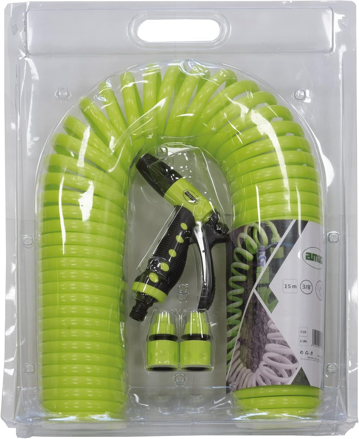 Amig - Turun | Spiraal | 15 meter | Inclusief 4 accessoires | Met gietpistool, kraanadapter en 2 snelkoppelingen | EVA-rubber | Pistache groen
