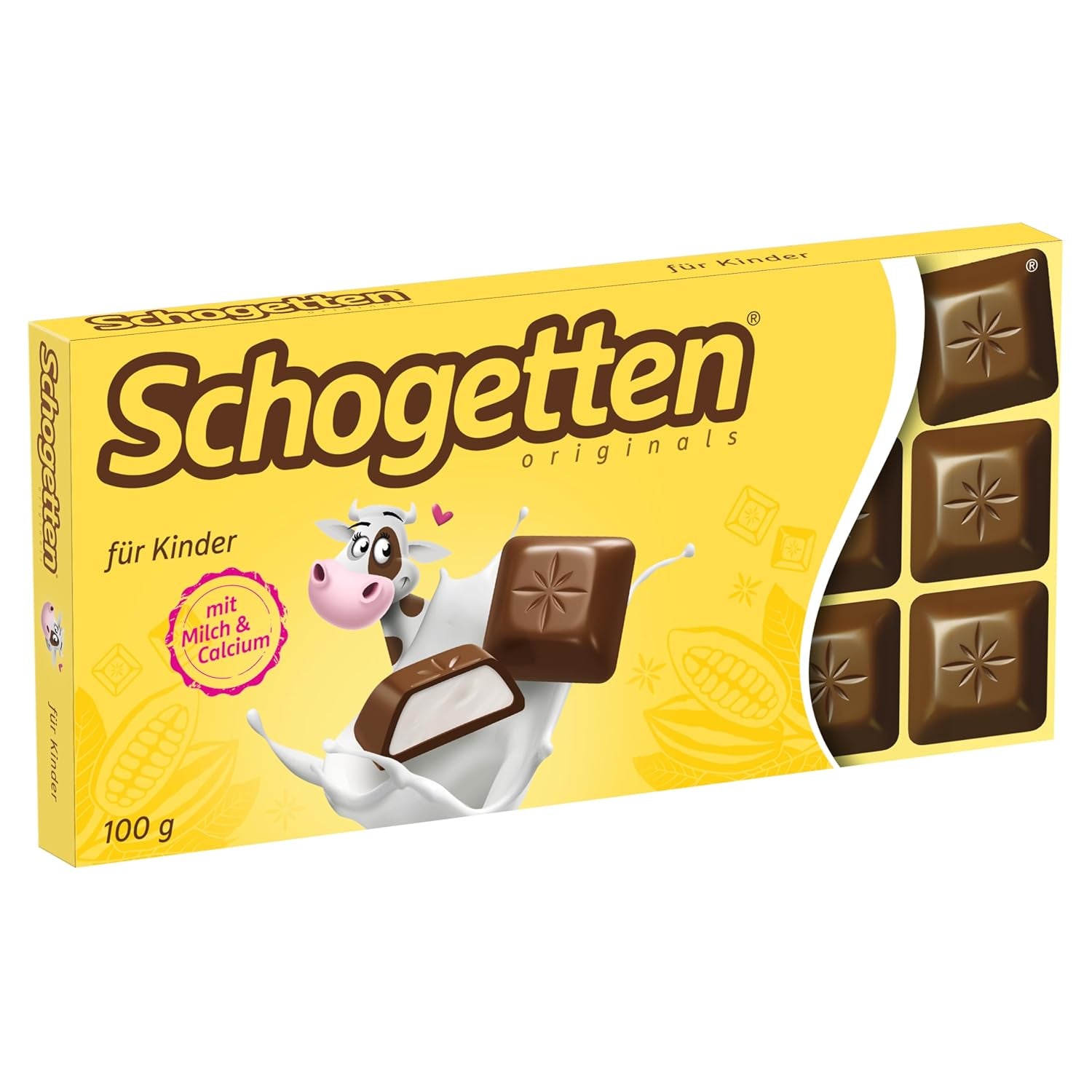Schogenten voor kinderen, chocoladereep 100g, melkchocolade met romige melkvulling, handig geportioneerd. Een delicatesse. Stuk voor stuk.