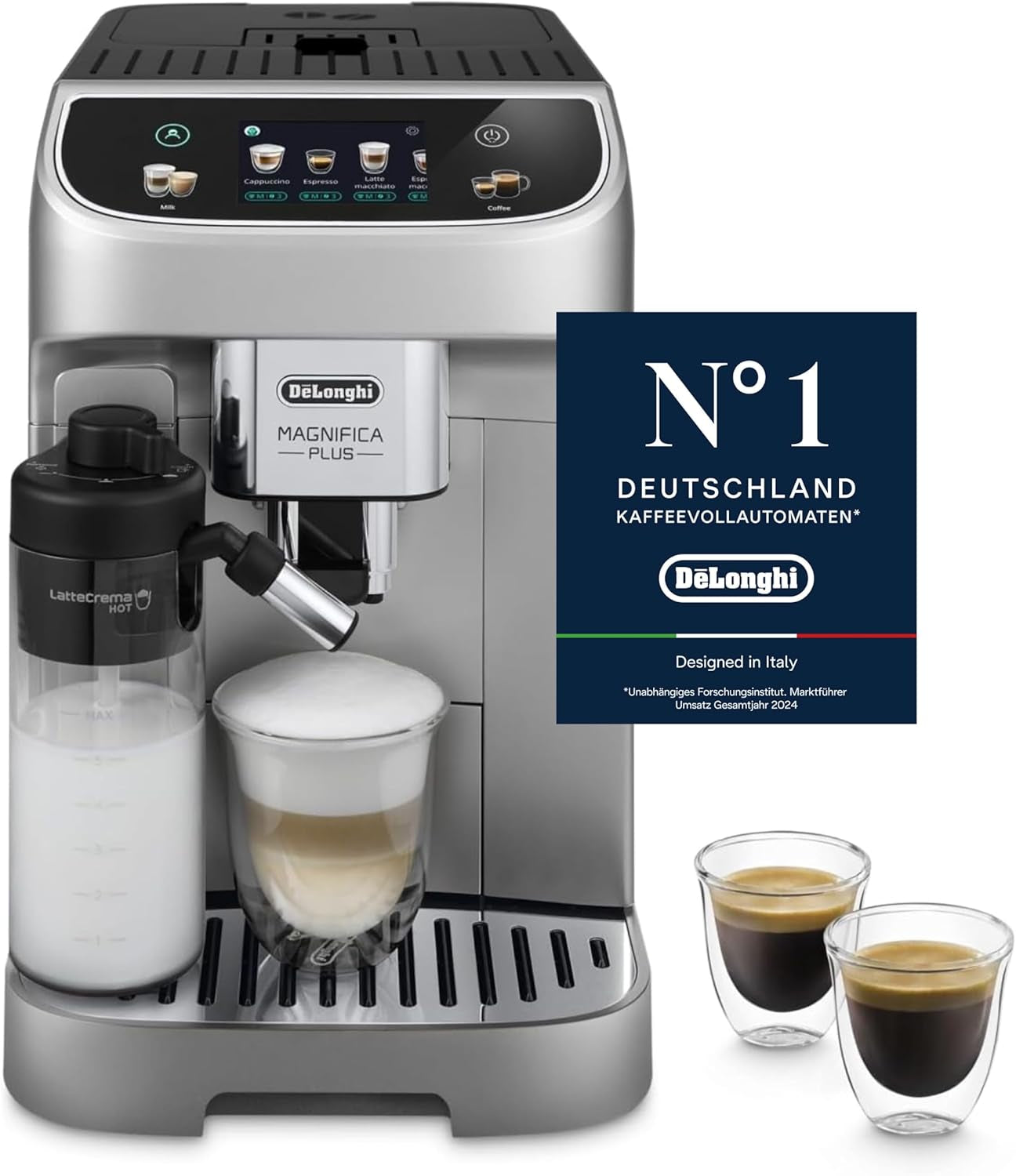 De'Longhi Magnifica Evo Next - Perfetto volautomatische espressomachine met LatteCrema melkopschuimer, 13 One-Touch-drankjes, koffie- en cappuccinomaker, kleurentouchscreen, titanium (ECAM312.80.TB)