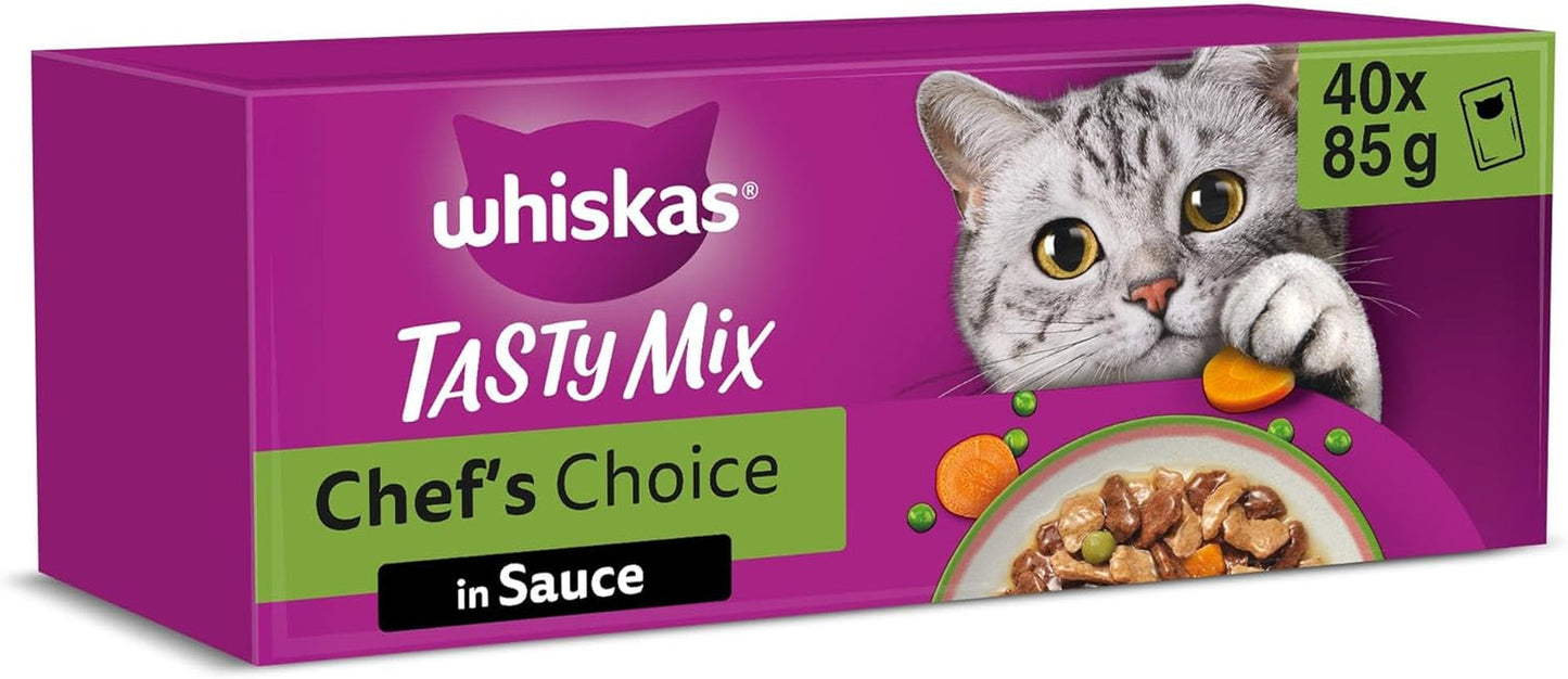WHISKAS TASTY MIX Nassfutter in Saus voor Katzen 40 x 85g Chef's Choice