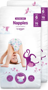 Amazon Ultra Dry-luiers, maat 1 (2-5 kg) - maanddoos, wit, 96 stuks (2 verpakkingen van 48) (voorheen merk Mama Bear, identiek product)