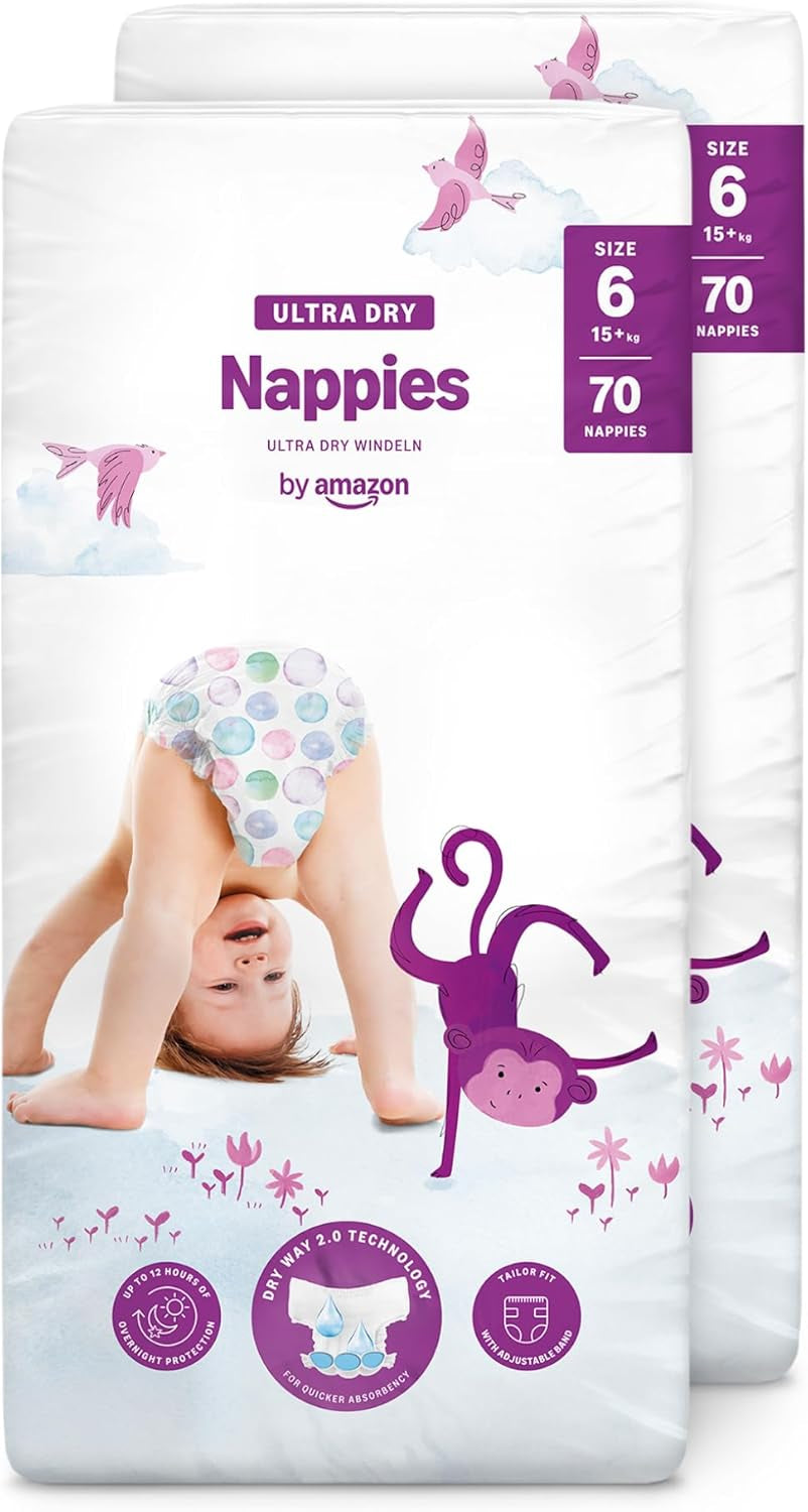 Amazon Ultra Dry Luiers, maat 3 (4-9kg) - Maanddoos, Wit, 172 stuks (2 verpakkingen van 86) (Voorheen Mama Bear, identiek product)