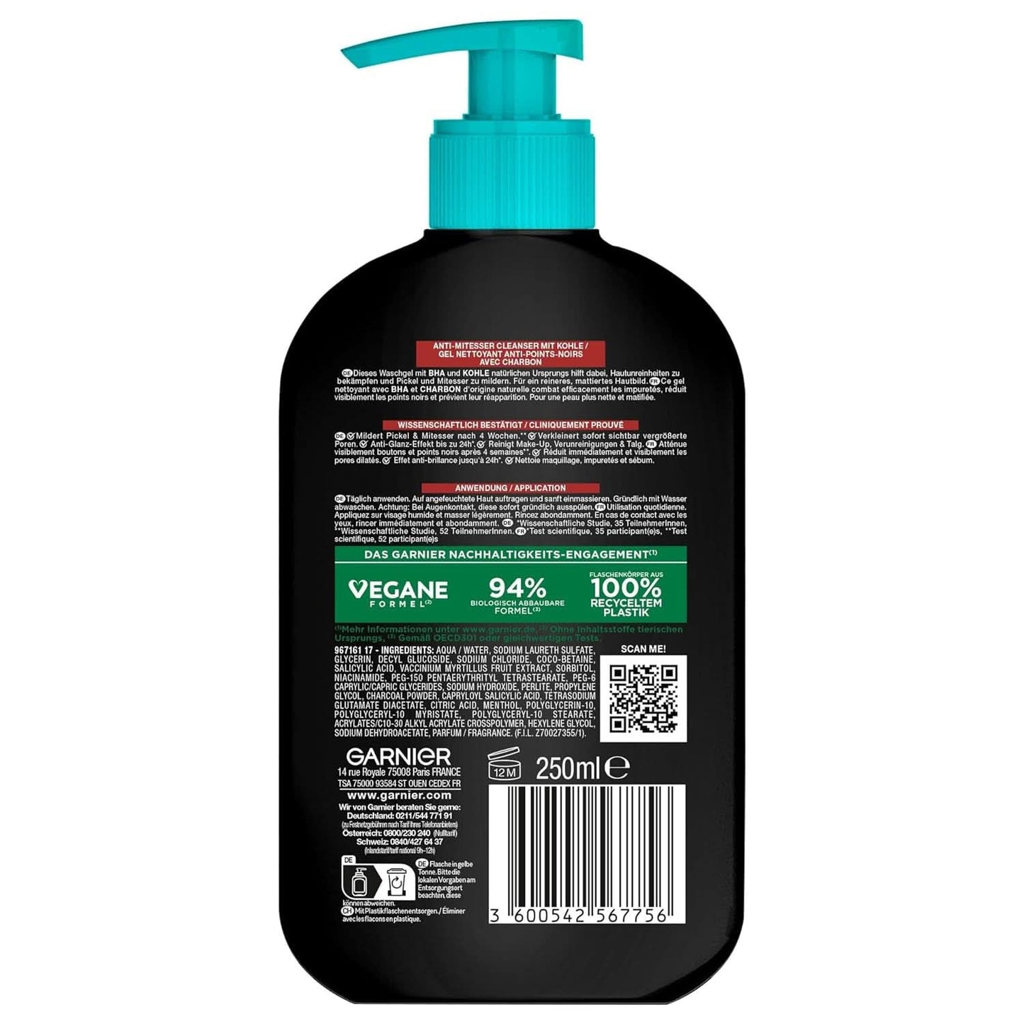 Garnier Charcoal Cleanser Gezichtsreinigingsgel tegen mee-eters en puistjes 250ml Douche & Bad Naty Shop