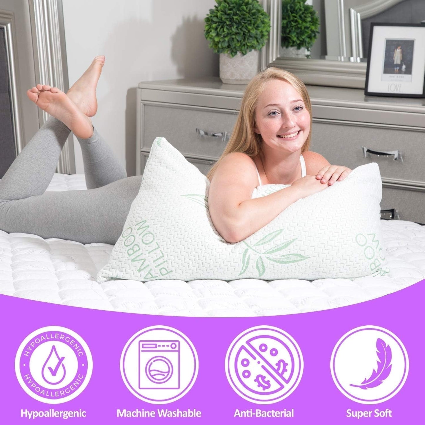 Kingsize 2-pack bamboekussen - versnipperd traagschuim Verstelbaar slaapbedkussen - rug-, buik-, zijslaper, afneembare hoes, verkoelend alternatief voor hoteldons, koning (2-pack) Naty Shop standaardkussens