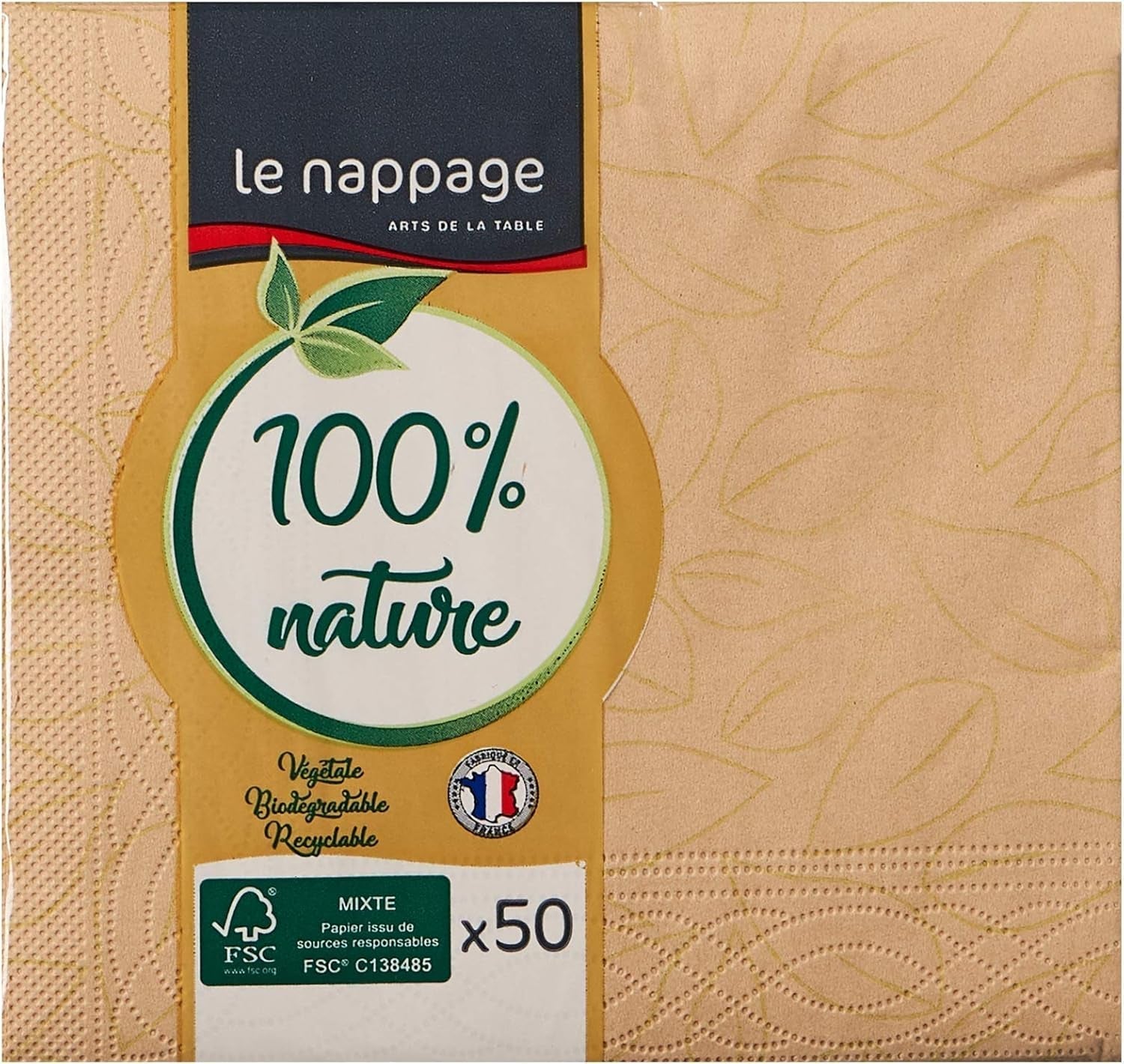 Le Napage 50 katoenen servetten 25 X 25 cm, 3-laags, FSC wit