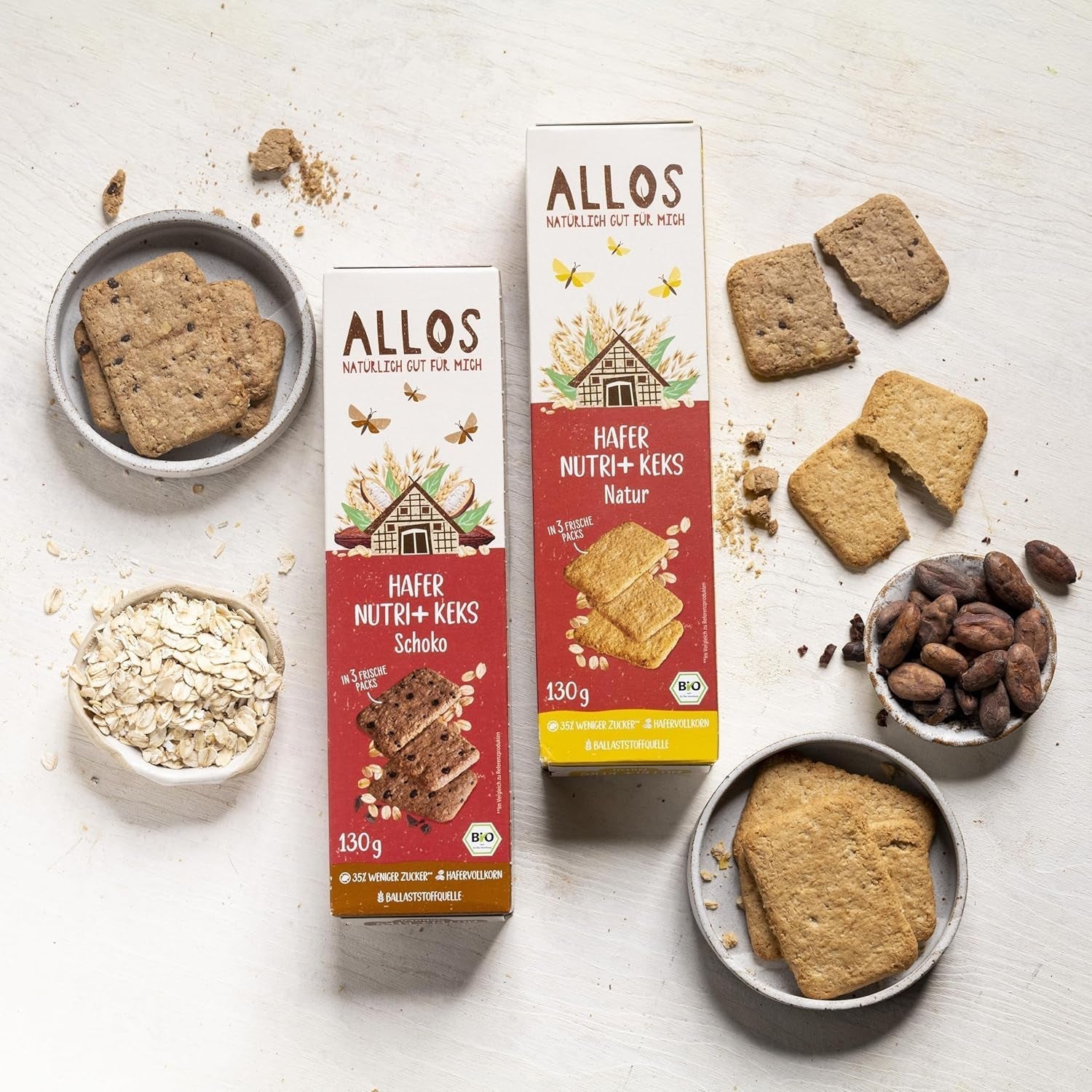 Allos Nutri Biologische Havercrackers | Krokante Volle Havercrackers | Zoeten met honing 6 x 130 g