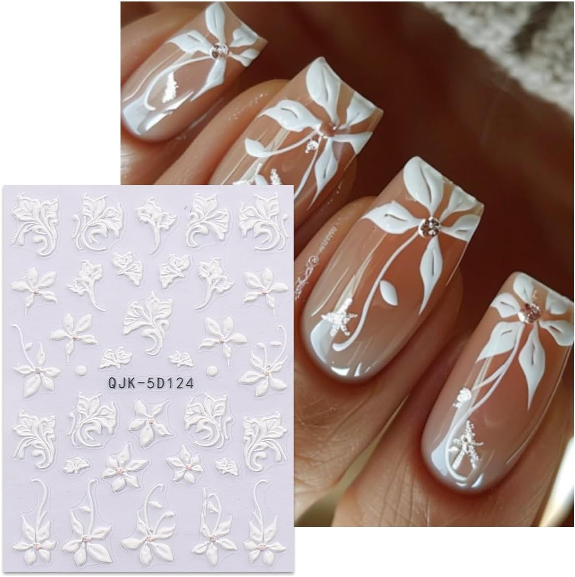 JMEOWIO 3D Nagelsticker Blumen Nail Art Sticker Selbstklebend Nagelaufkleber 5D Stereoskopisch Frühling Zomer Decoratie Nageldesign Zubehör 4 Blatt