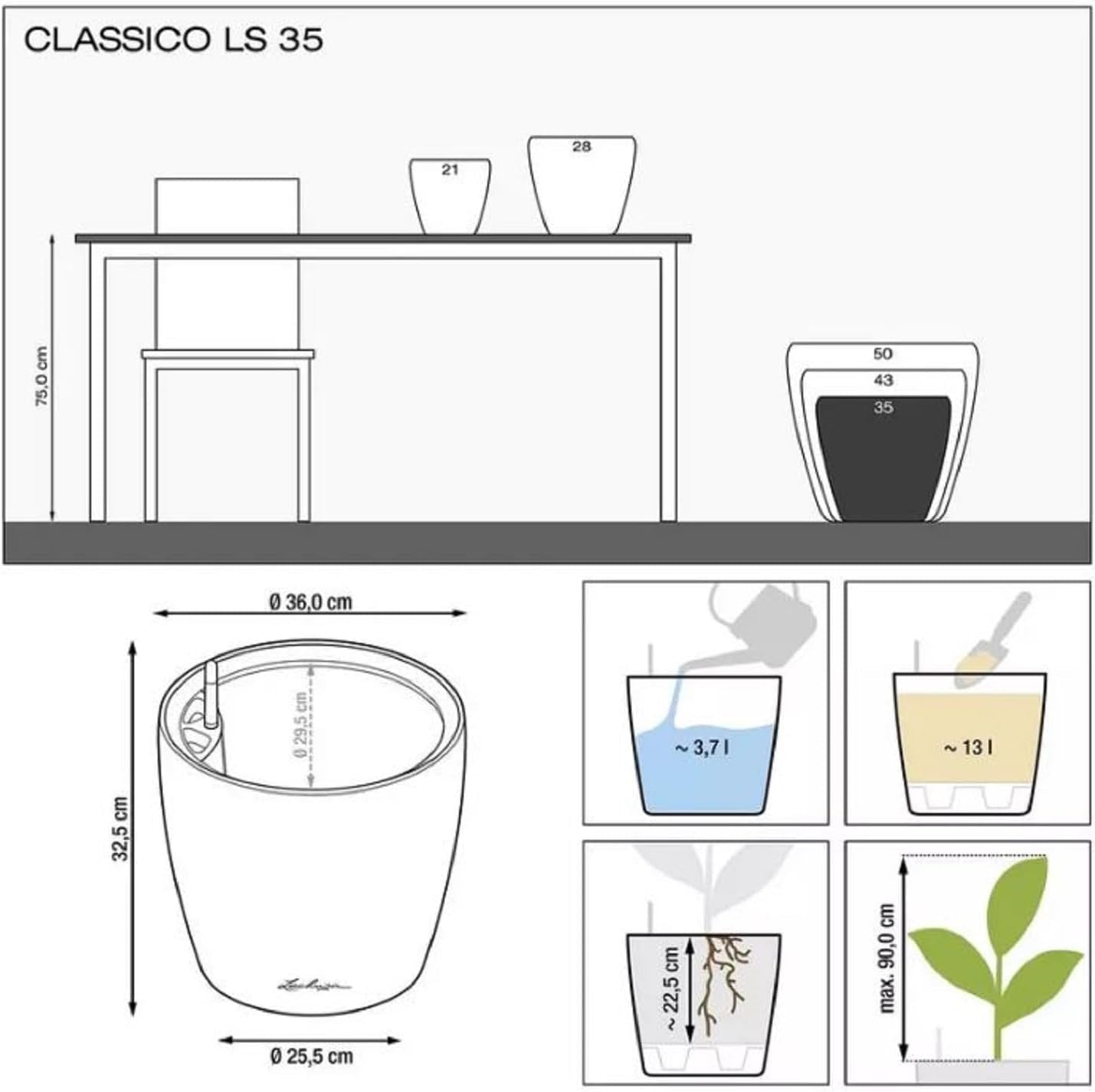 Plantenbak LECHUZA Classico Kleur LS leigrijs met irrigatiesysteem |Ø 35 × 32 cm|14281