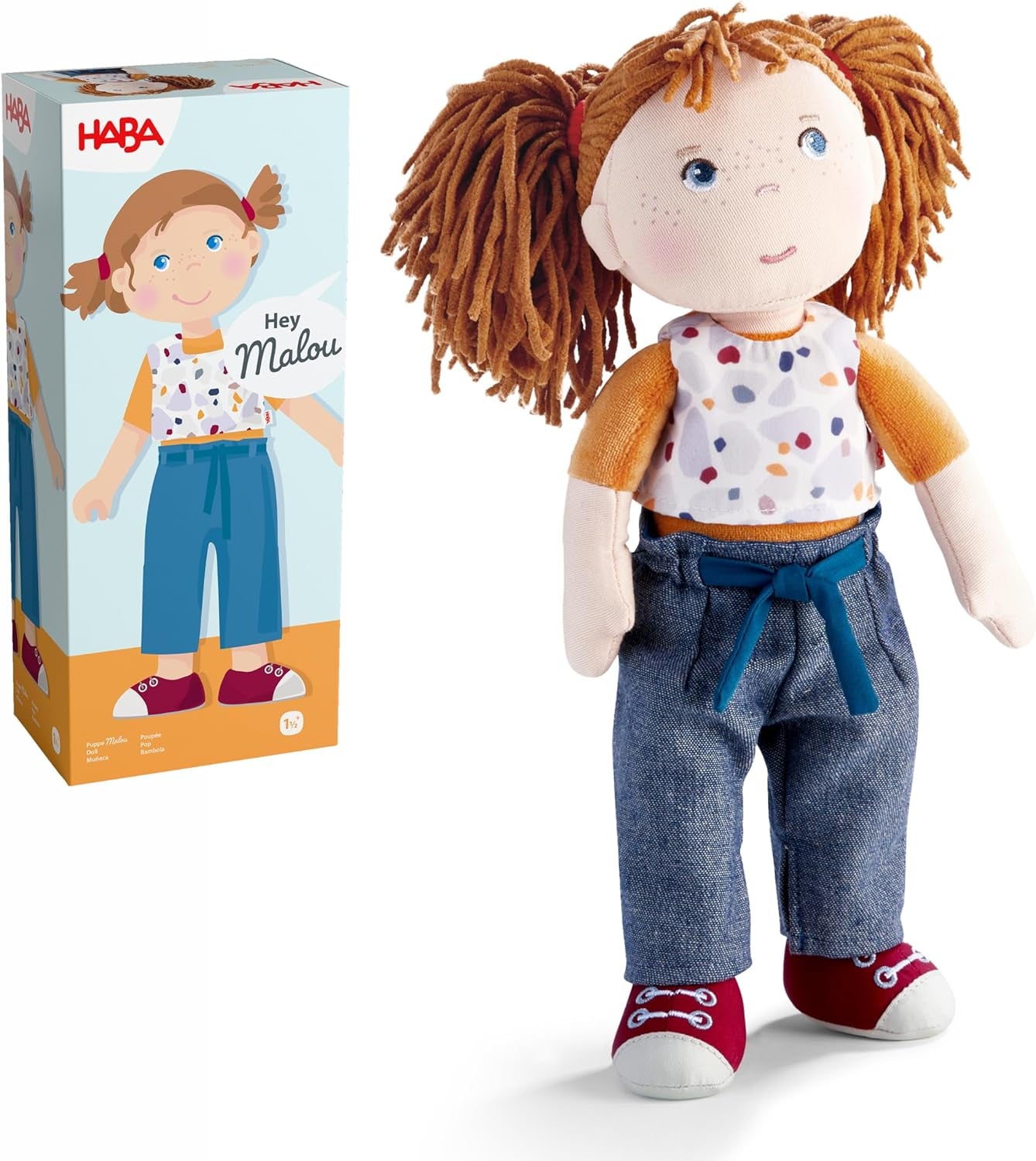 HABA Malou pop - 30 cm hoge zachte pop om te spelen en te knuffelen - Zachte en wasbare materialen - Ideaal alternatief voor pluche poppen - Geschikt voor kinderen vanaf 1,5 jaar - 2010818001