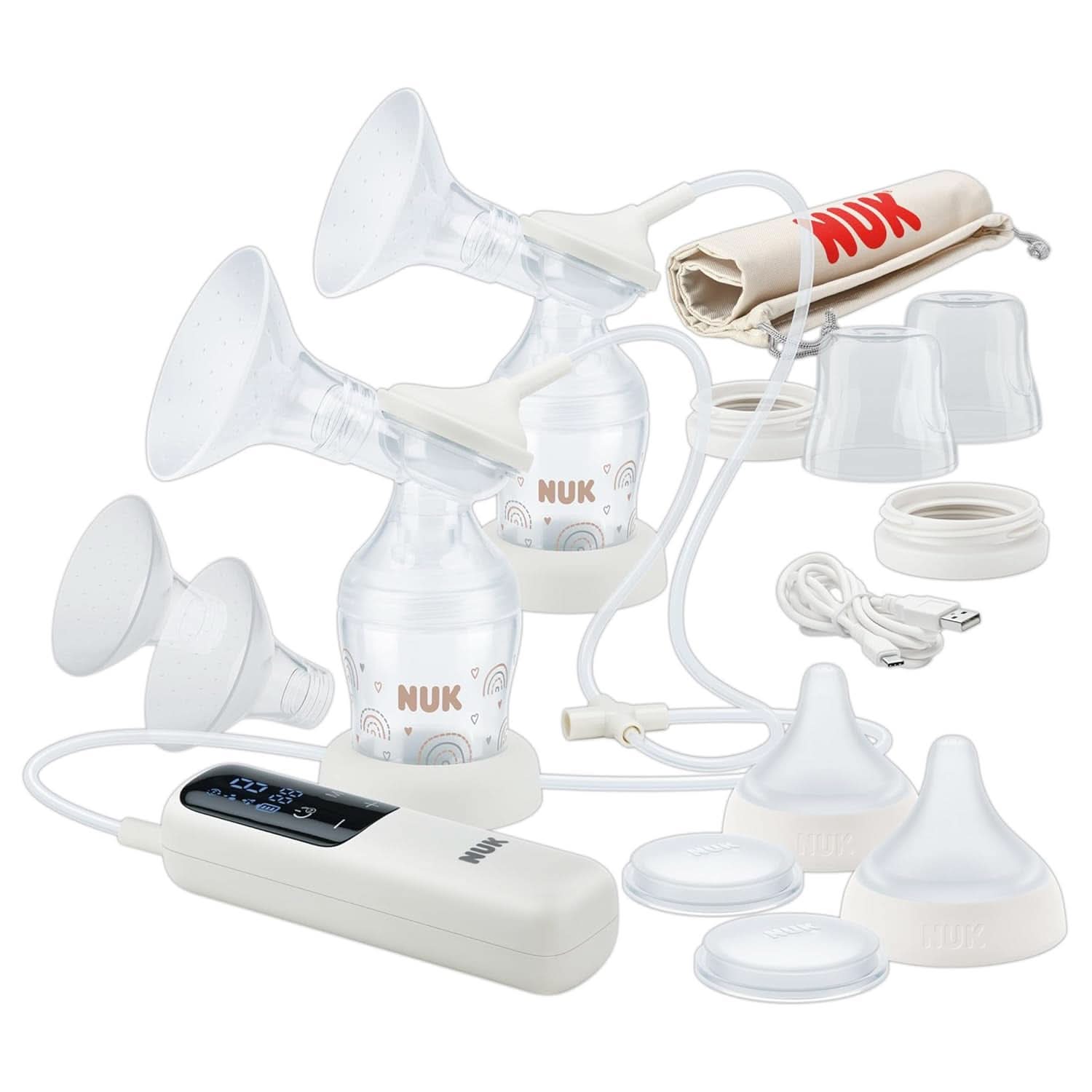 NUK handmatige borstkolfset, zacht siliconenkussen, 2 perfect op elkaar afgestemde flessen, 150 ml Voedings- en borstvoedingsaccessoires Bebe Naty Shop Doppel-Milchpompe