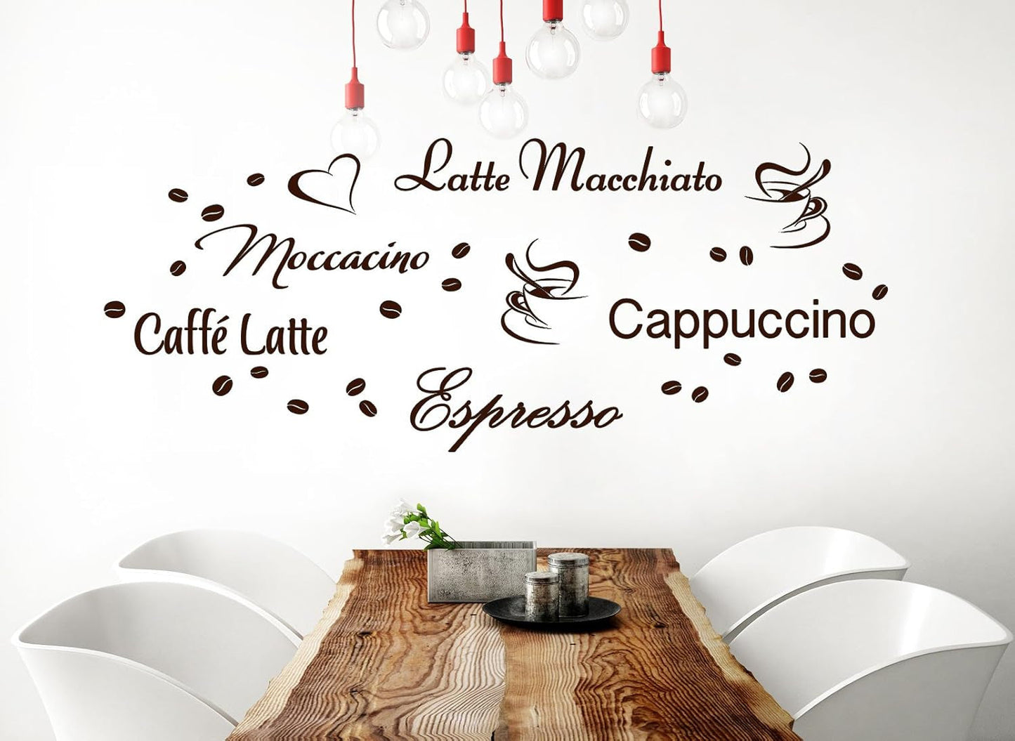 Wandtattoo Kaffee-Sorten I bruin I Herz Kaffeetasse Kaffeebohnen Küche Esszimmer Sticker Aufkleber Wandaufkleber Wandsticker G006
