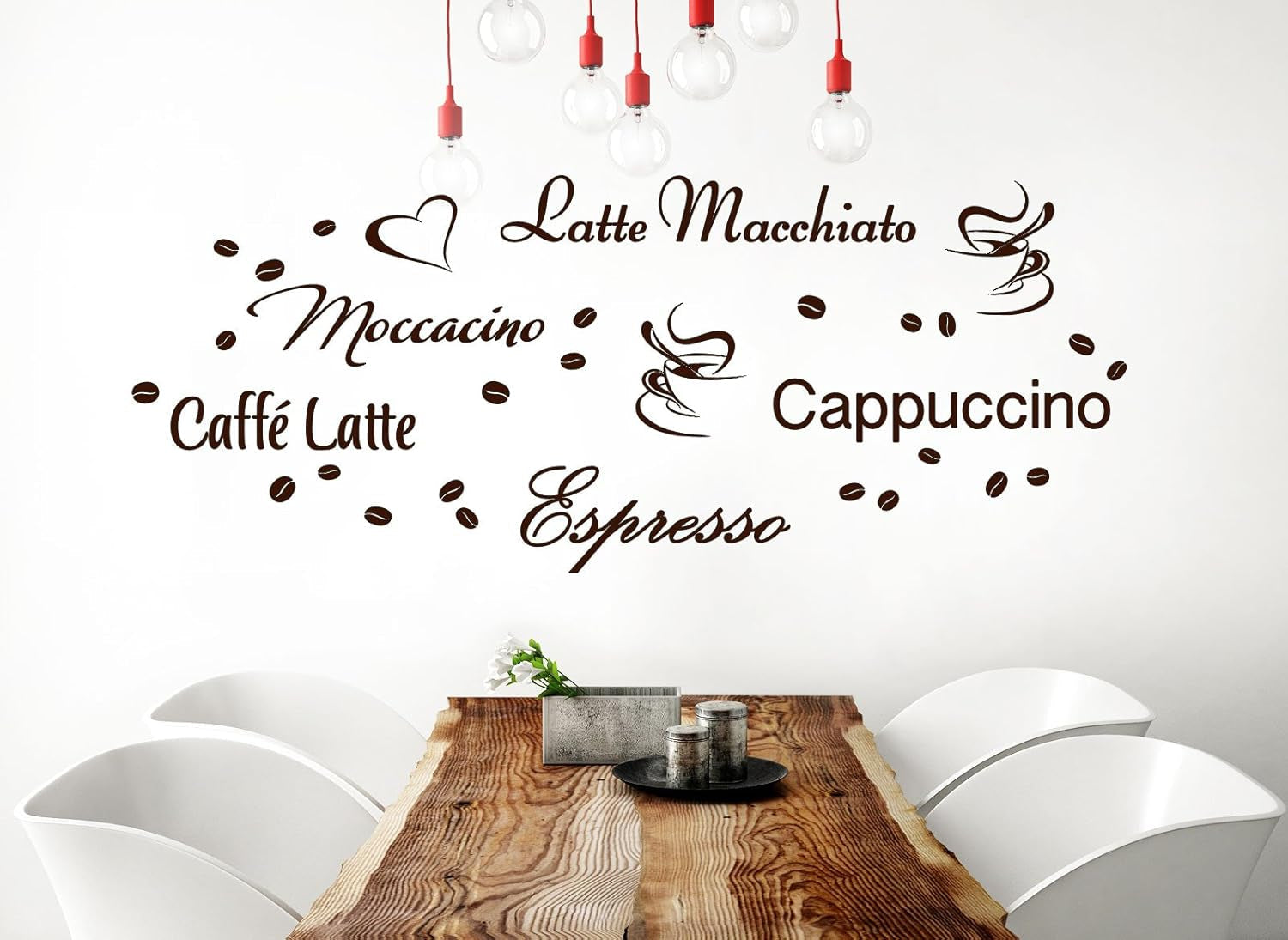 Wandtattoo Kaffee-Sorten I bruin I Herz Kaffeetasse Kaffeebohnen Küche Esszimmer Sticker Aufkleber Wandaufkleber Wandsticker G006
