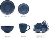ECHTWERK "Alicia" 16-delige vintage combinatieserviesset modern design voor 4 personen Elegante donkerblauwe steengoedserviesset met 4 borden 4 zijborden 4 kommen 4 theekopjes