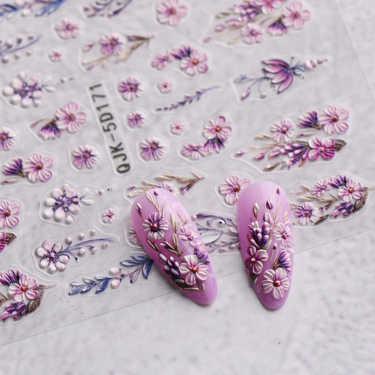 JMEOWIO 3D Nagelsticker Blumen Nail Art Sticker Selbstklebend Nagelaufkleber 5D Stereoskopisch Frühling Zomer Decoratie Nageldesign Zubehör 4 Blatt