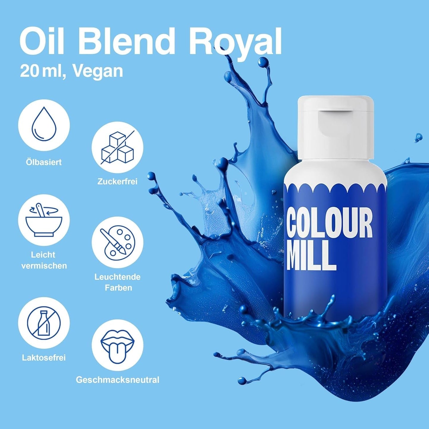 Color Mill vloeibare kleurstofset - 5 x 20 ml op oliebasis (zwart, felroze, paars, rood en blauw) - UV-bestendig - perfect voor bakken en als topping voor taarten, muffins en taartdecoraties