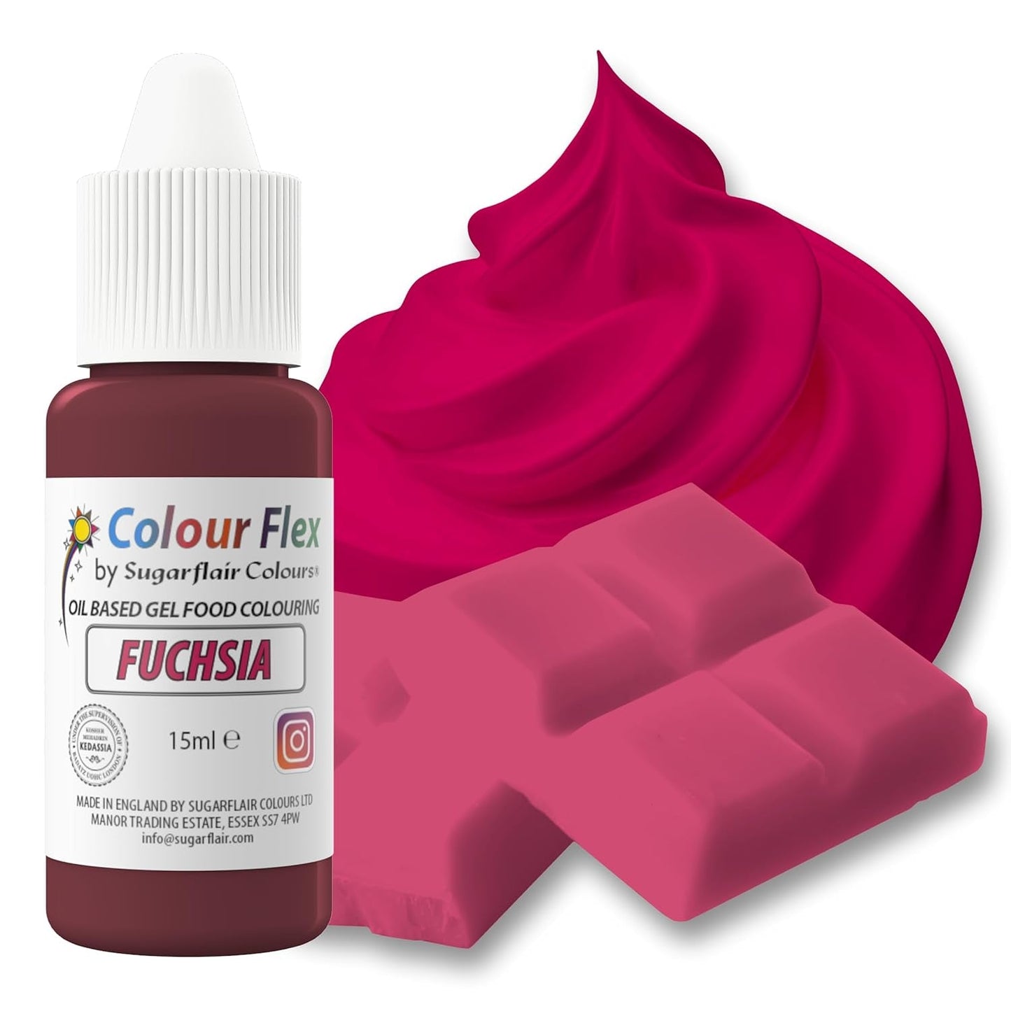Sugarflair Colourflex Fuchsia kleurstof op oliebasis, sterk geconcentreerde vloeibare kleurstof, kleurstof voor botercrème, chocolade, deeg, fondant, glazuur en meer - 15 ml