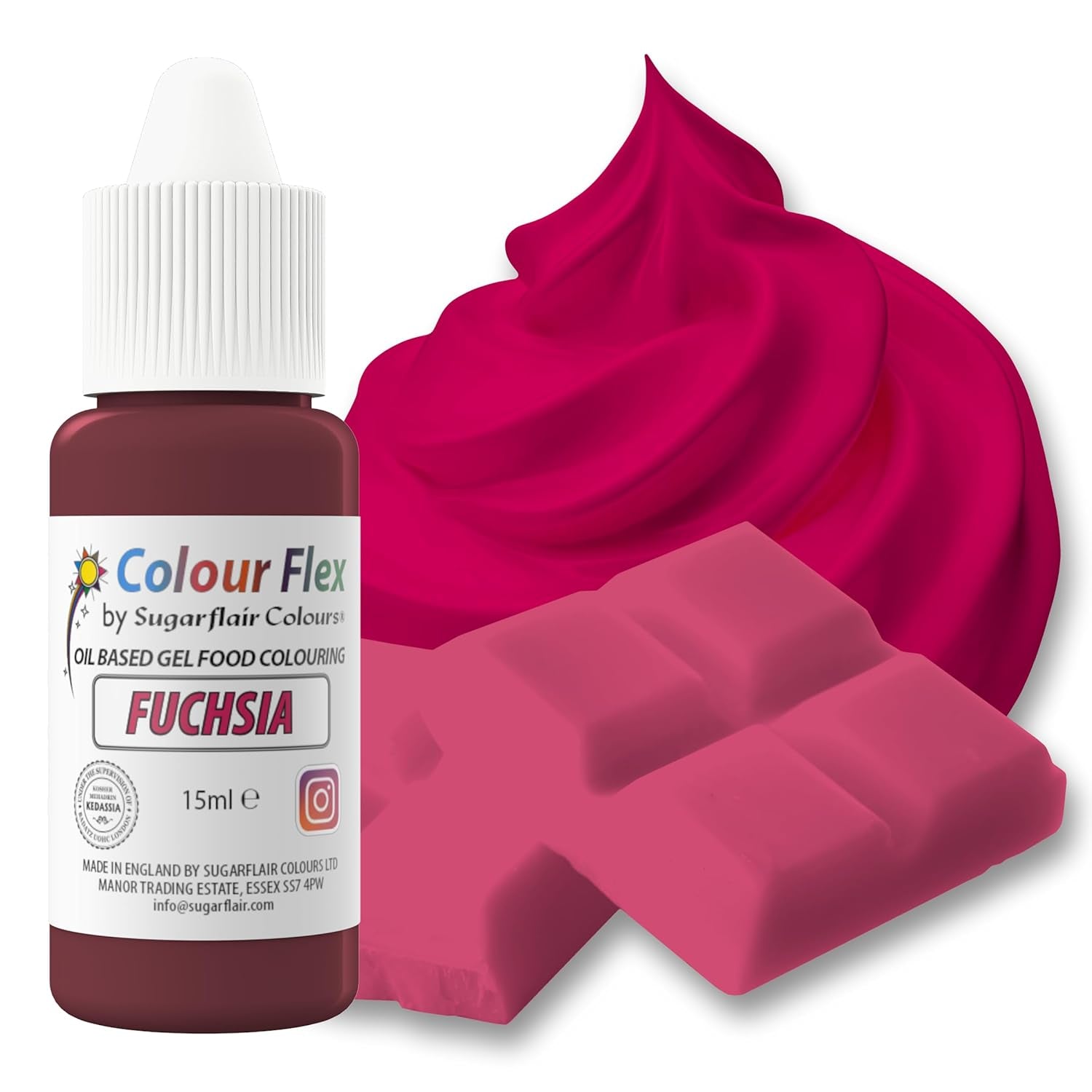 Sugarflair Colourflex Fuchsia kleurstof op oliebasis, sterk geconcentreerde vloeibare kleurstof, kleurstof voor botercrème, chocolade, deeg, fondant, glazuur en meer - 15 ml