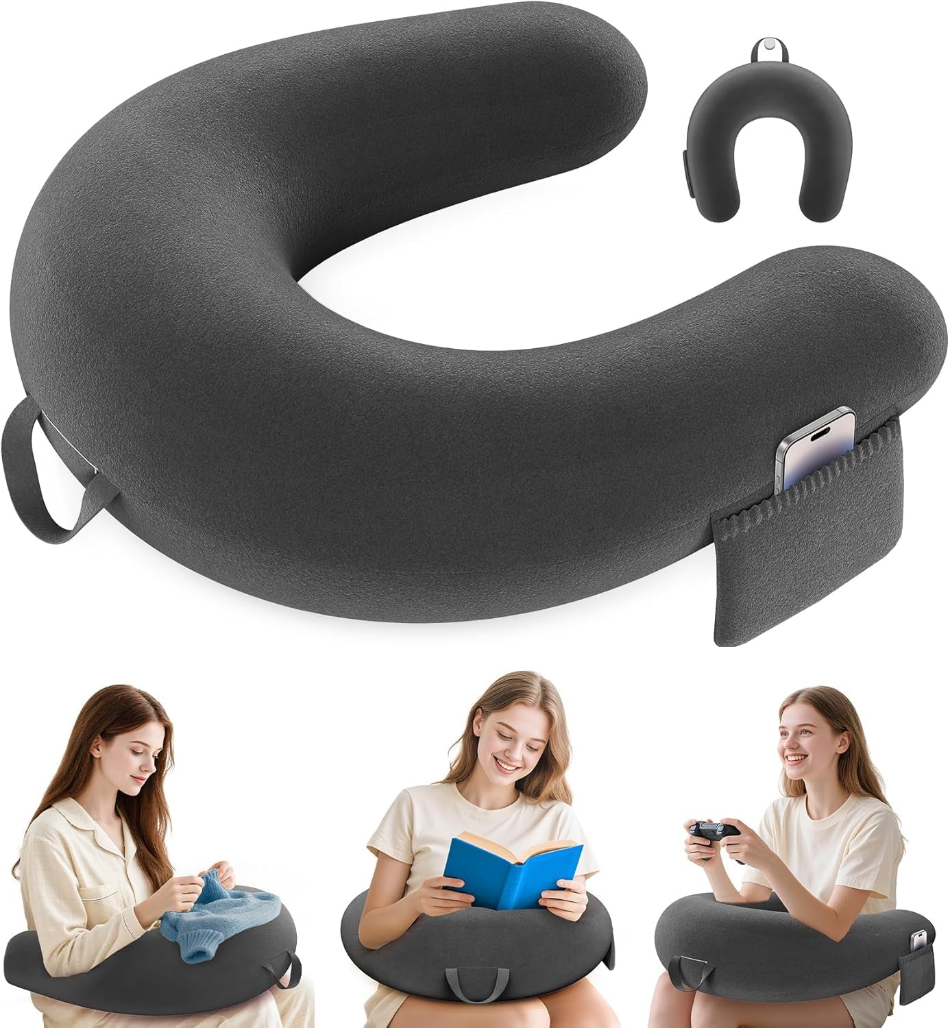 Gaming- en leeskussen, leeskussen voor bed/bank/vloer, voedings-/haakkussen met groot ergonomisch gamingkussen, gamerkussen voor iPad/laptop - zwart