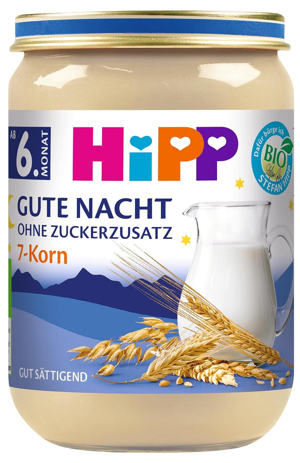 HiPP Organic Good Night met 7 ontbijtgranen (6 x 190 g), babyvoeding vanaf 6 maanden, zonder toegevoegde suikers, zeer vullend, beste biologische kwaliteit