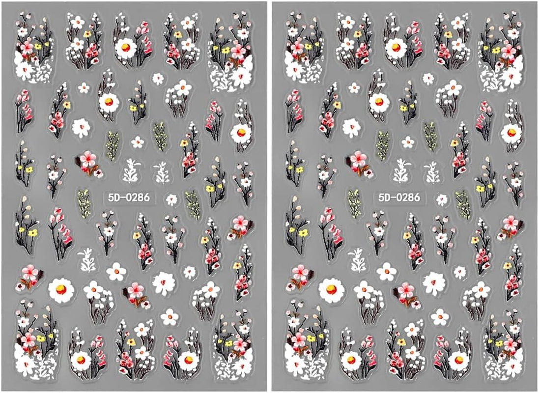 Pruimenbloem Nagelstickers, Wit Roze Bloem Nagelstickers, Bloemnagelstickers met Reliëf, Lente Zomer Bloemnagelstickers, Nagelontwerpen, Nagelaccessoires, Nagelkunst