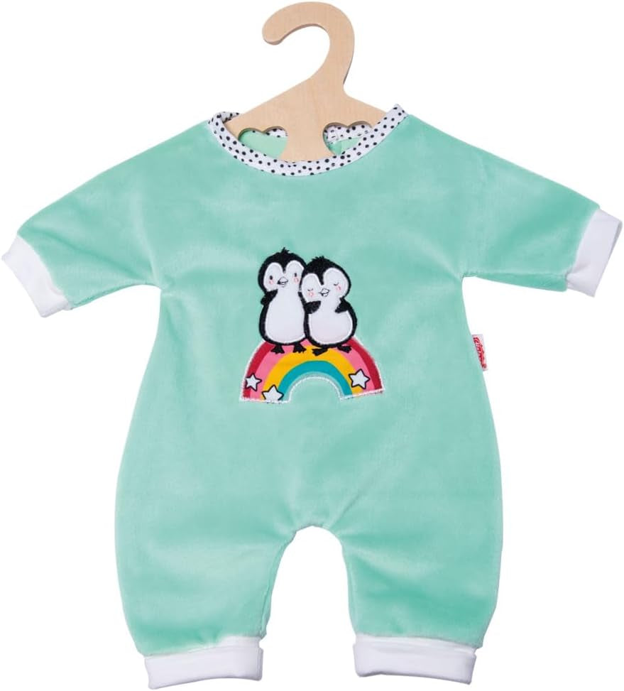 Heless 1181 - Pop-jumpsuit met stippenpinguïnontwerp, gemaakt van zacht velours met hoogwaardig borduurwerk, maat 28-35 cm